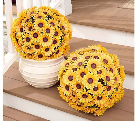 Wicker Park S/2 Oversized 15″ Harvest Faux Sunflower Spheres Yellow NO HARDWARE