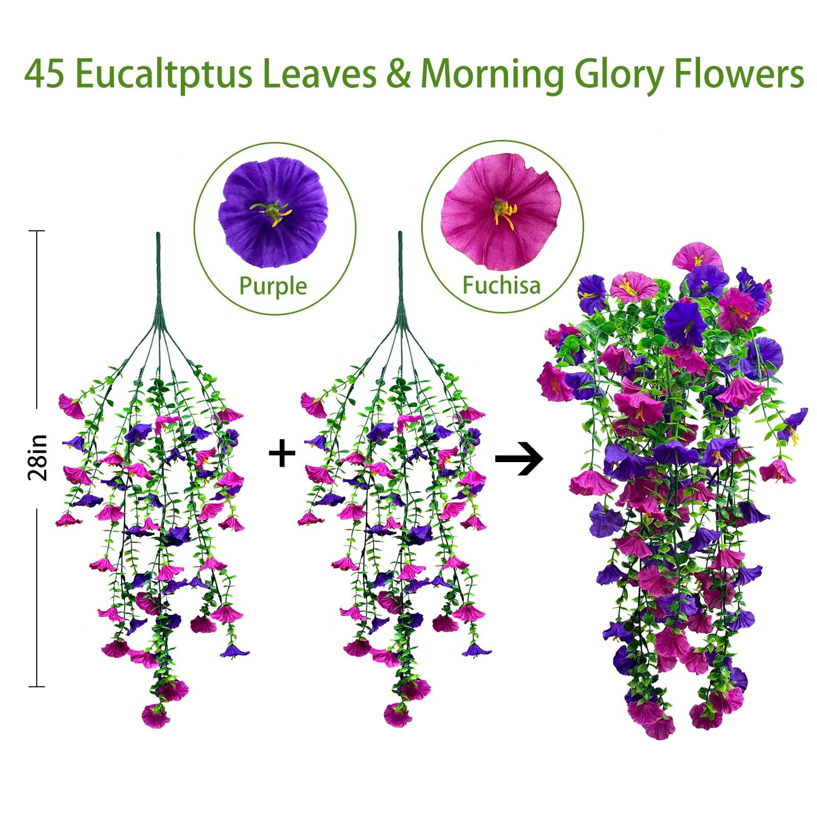 Garland Hanging Vines 4 PC Artificial Morning Glory Hanging Faux Plants Reali…