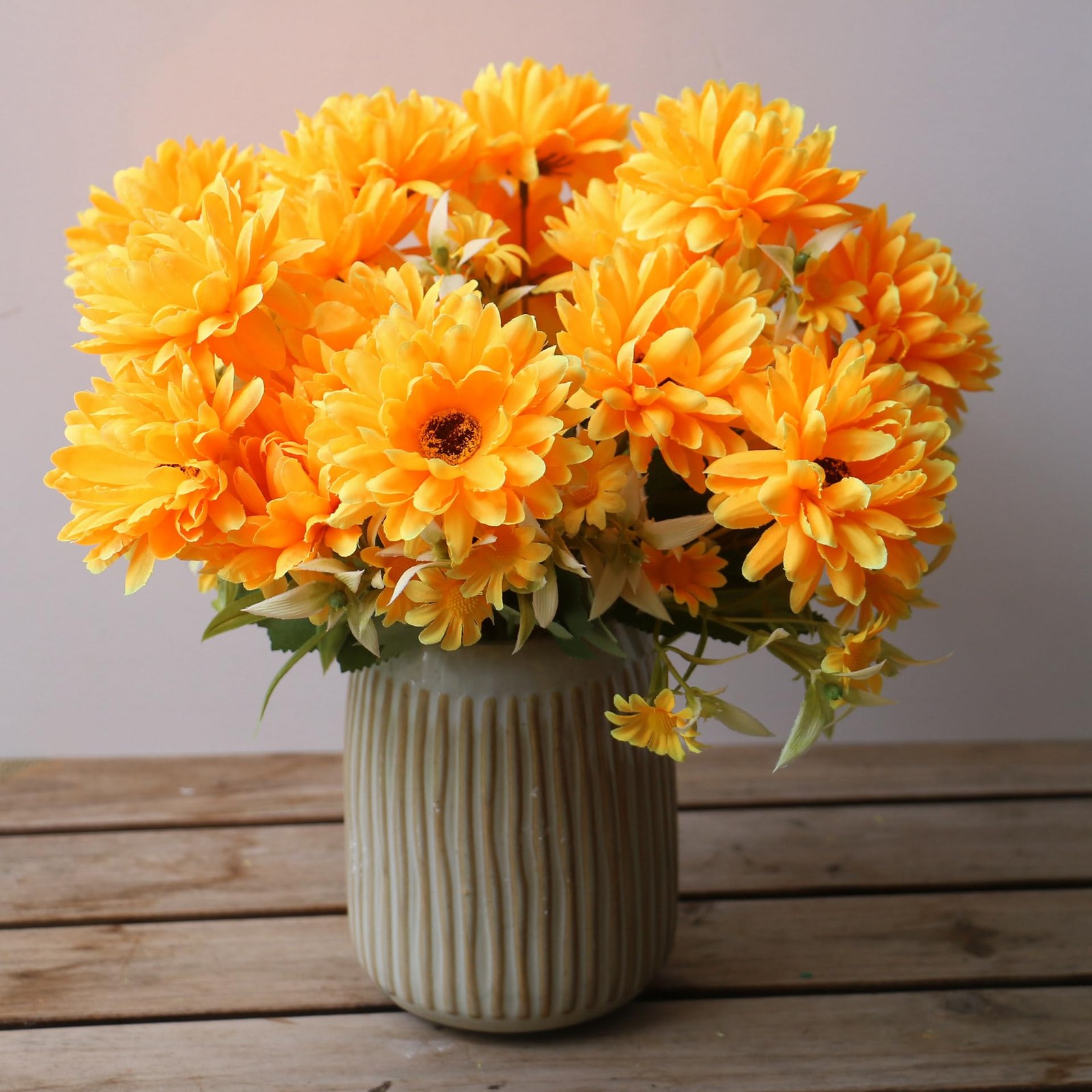 6 Pack Artificial Marigold Silk Flowers Bouquet, Orange Yellow Fake Mums Chry…