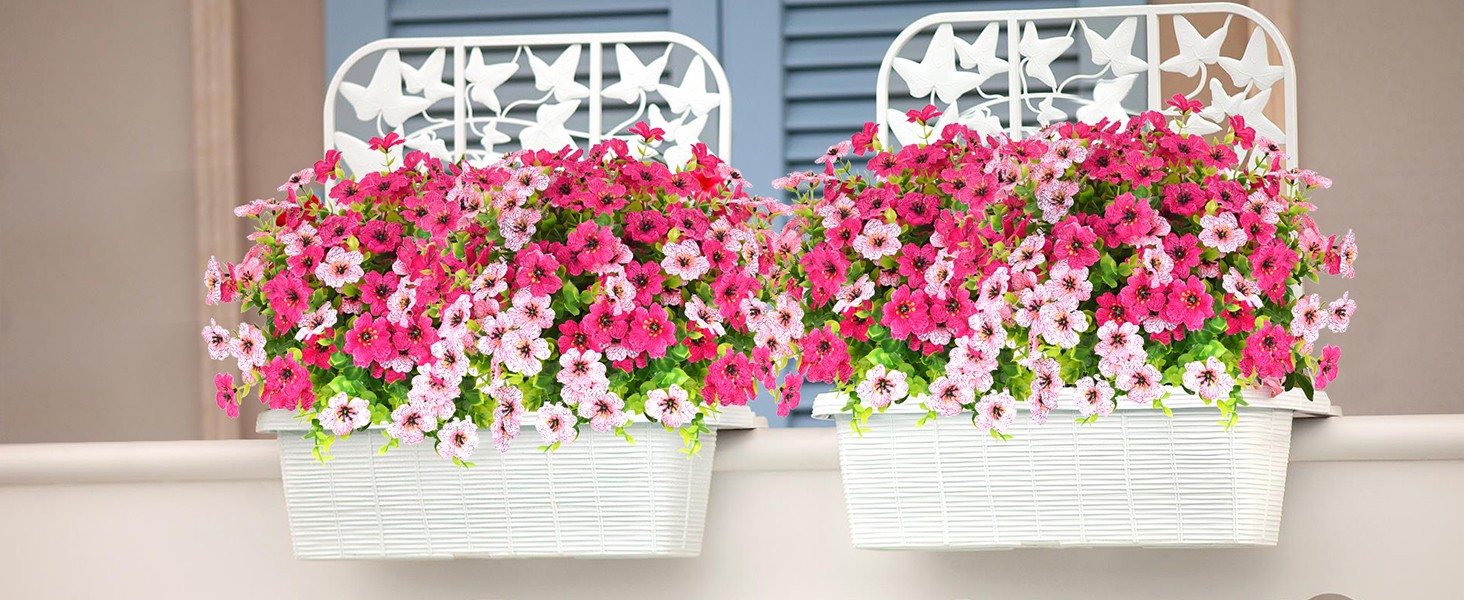 Artificial Flowers for Outdoors, 18 Bundles Artificial Plants & Flowers Outdoor,