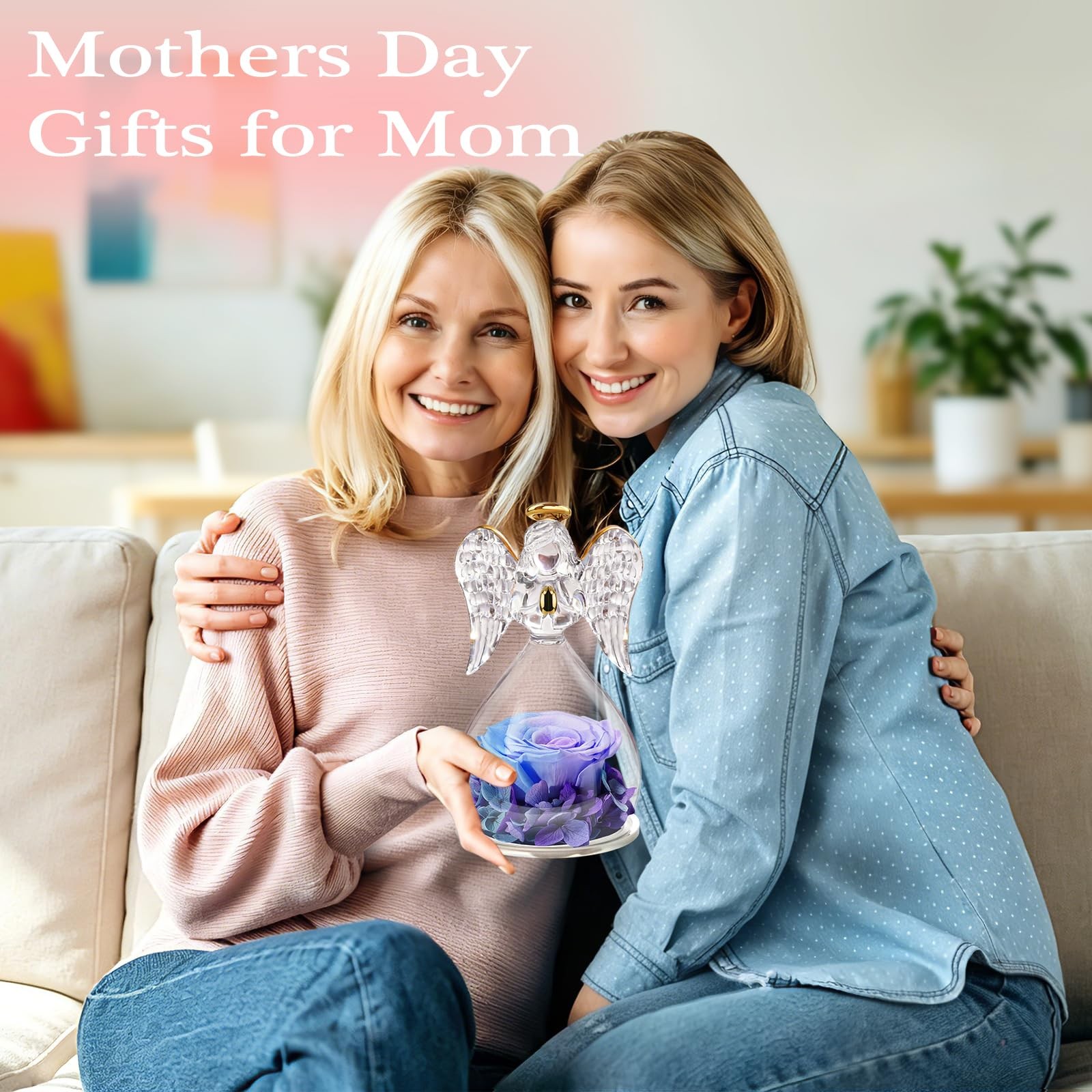1 PCS Preserved Flowers Rose Gifts Angel Figurines Mom Birthday Anniversary