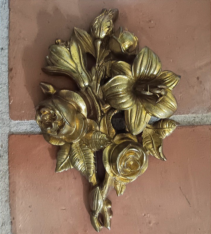 Antique Set of Three Gilt Bronze Floral Bouquet Wall Ornaments French Decor 19th