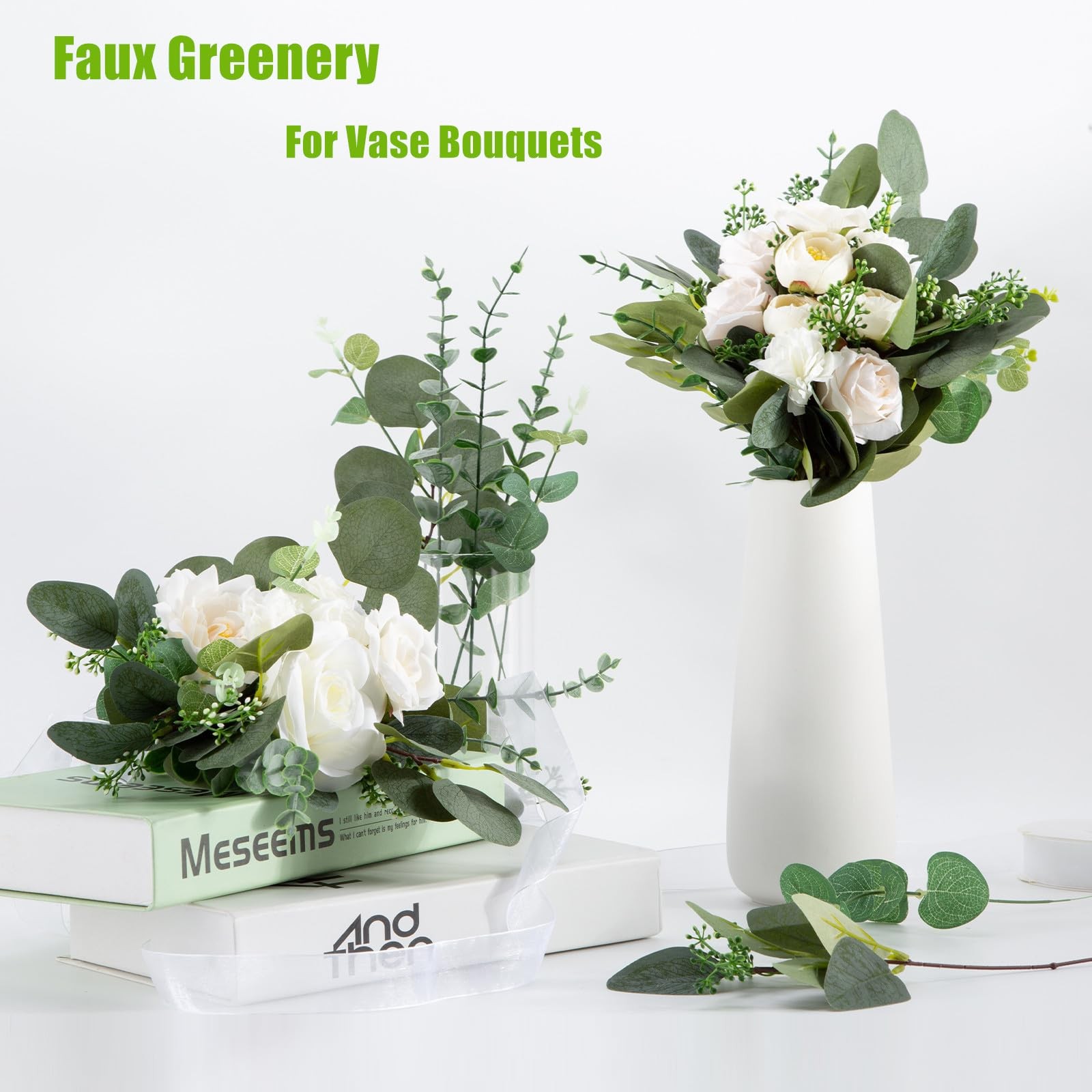 100 Pcs Mixed Artificial Eucalyptus Leaves Stems Bulk