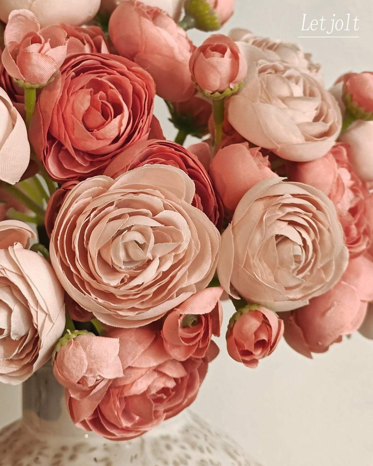 18 PCS Deep Pink Artificial Ranunculus Silk Flowers Wedding Bouquet Decor