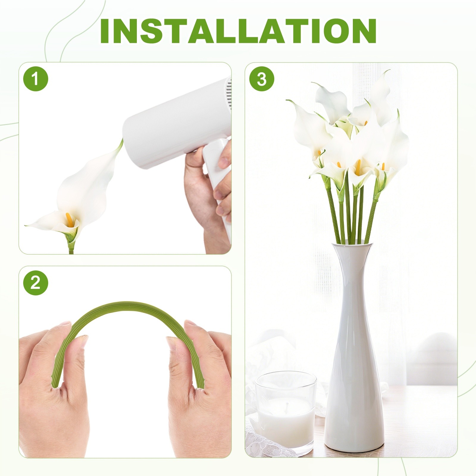 3-Pack Two-petaled Artificial Calla Lily Flowers 23 Inch for Home [White]