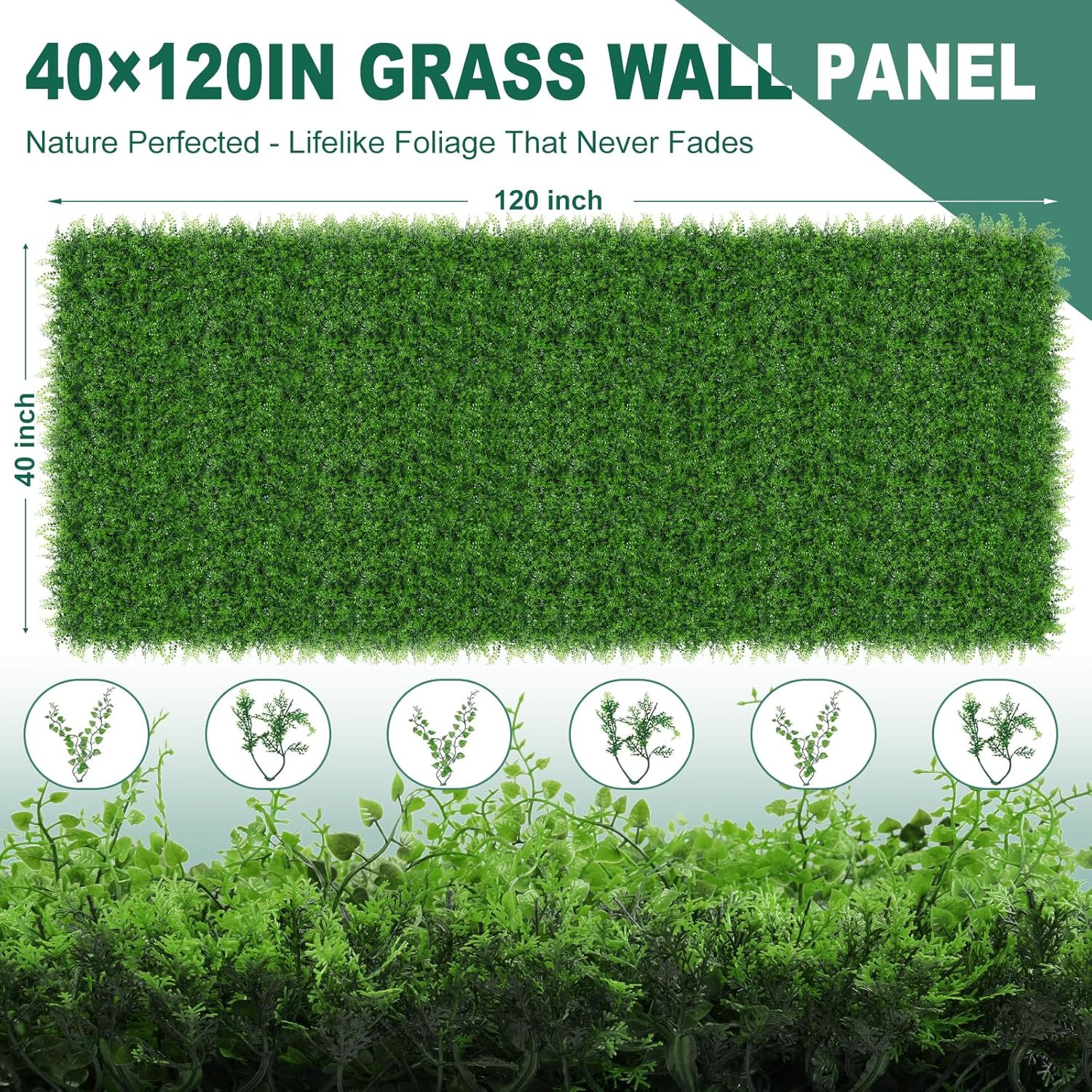 Grass Wall Panels, 40″X120″ (33.33 Sqft) Artificial Boxwood Hedge Roll Privacy S