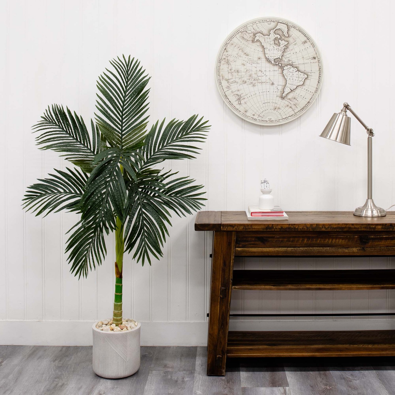Nearly Natural 5ft Artificial Golden Cane Palm Tree (No Pot) in Green