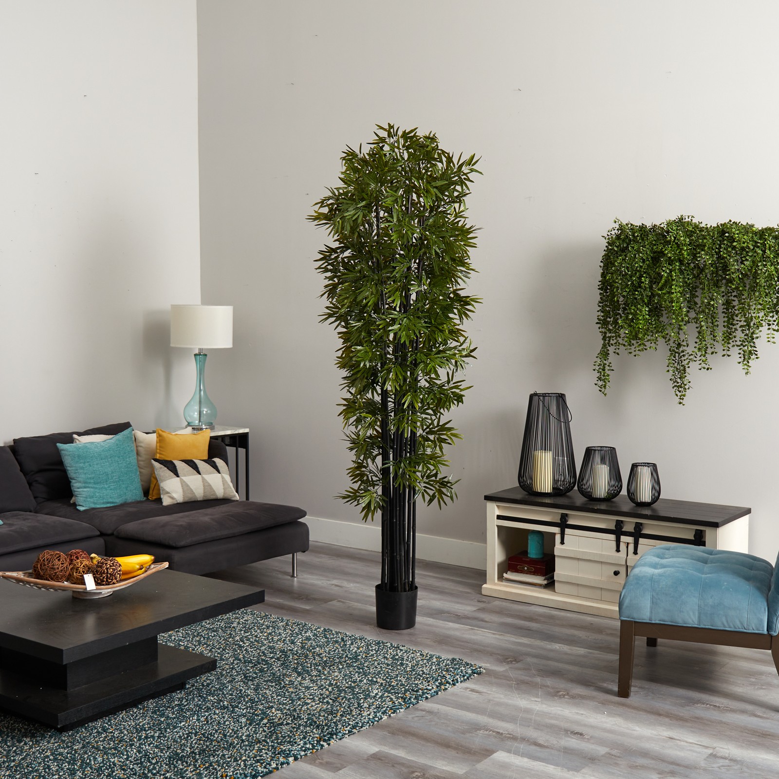 Indoor/Outdoor 84″ Bamboo Artificial Tree with Black Trunks UV Resistant