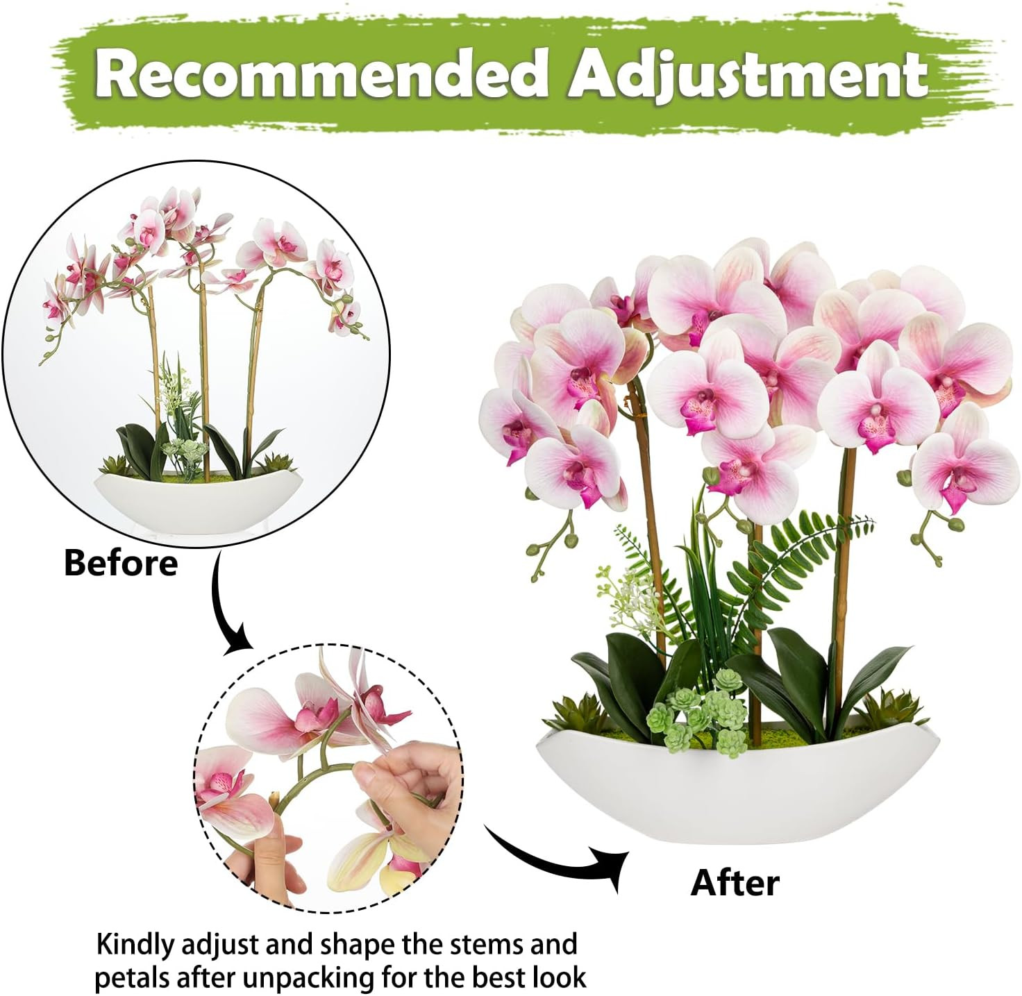 Elegant Pink Orchid Silk Flowers in Ceramic Pot for Modern Home Decor