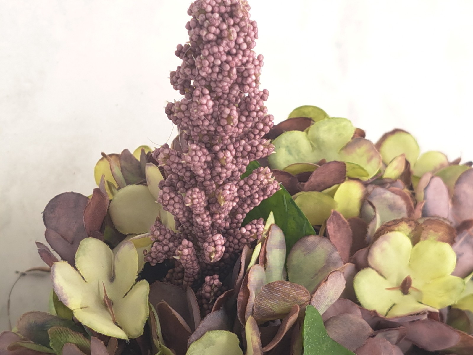 Handmade Hydrangea & Rose Dried/Silk Flower Arrangement w/ Vintage Basket