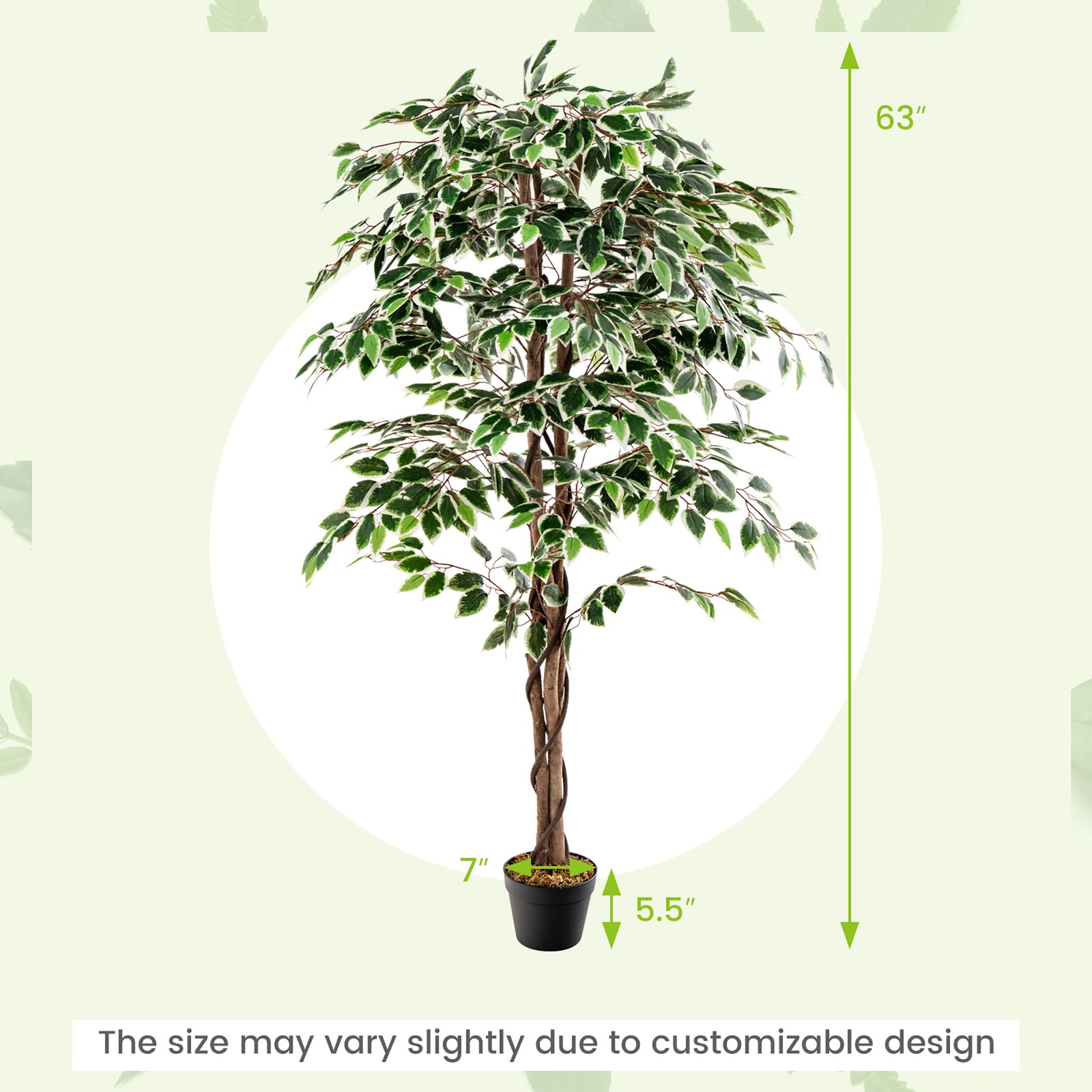 Artificial Ficus Tree Tall Faux Indoor Plant w/ 1008 Leaves Natural Wood Trunk