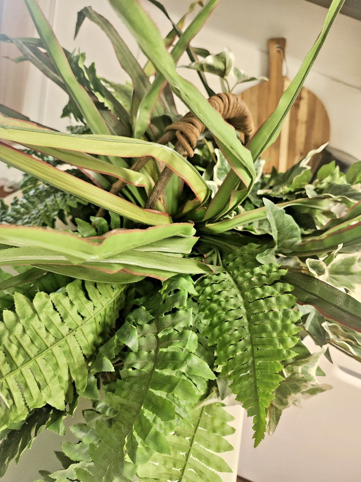 Large Rustic Artificial Greenery Basket Arrangement – Faux Fern, Ivy & Tropical