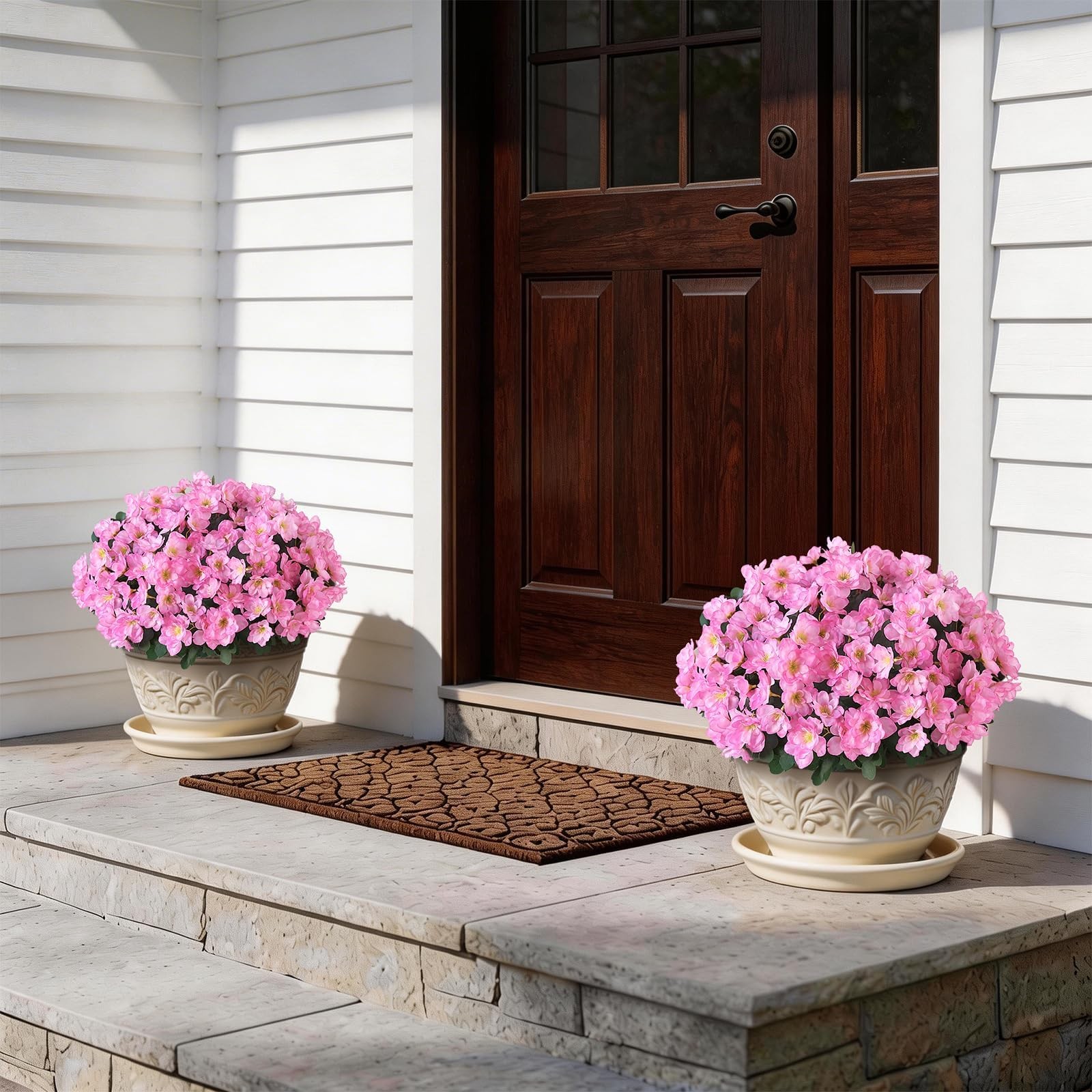 Set of 2 Artificial Azalea Flower Topiary Trees – Fake Silk Flower Potted Pla…