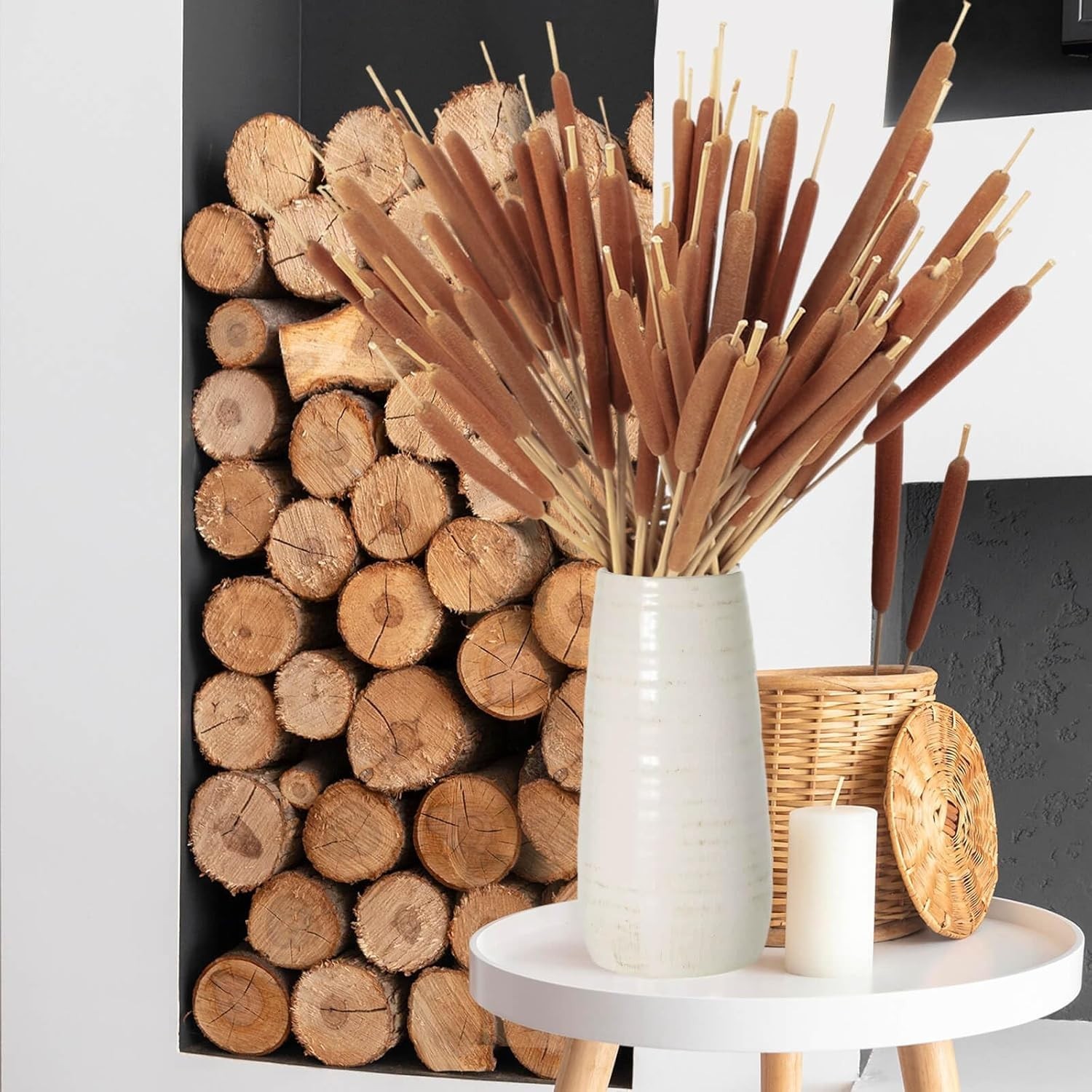 45pcs Large Natural Brown Cattails Bundles – Dried Flowers Real Cat