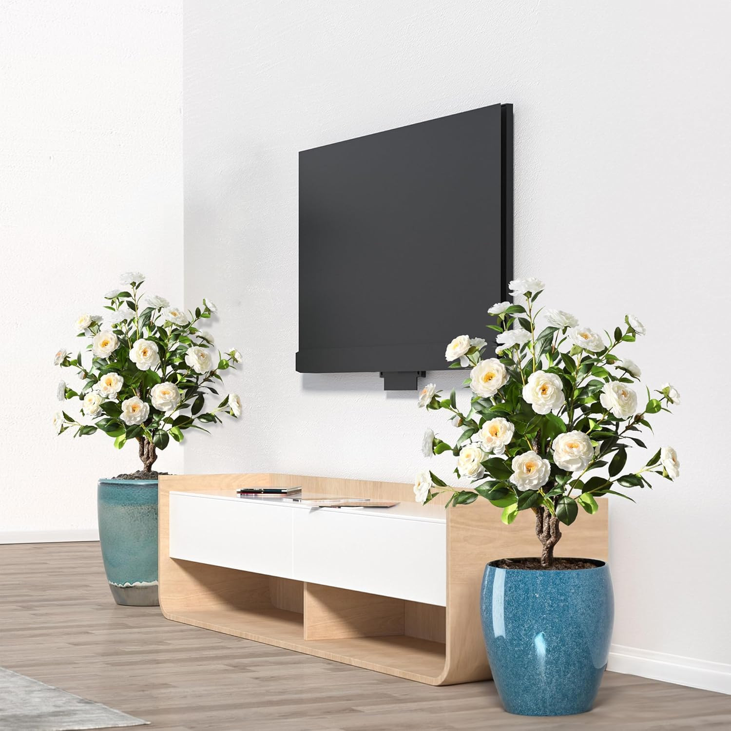 36” Artificial Camellia Tree – 2 Pack Faux Floral Plants for Home & Office Deco