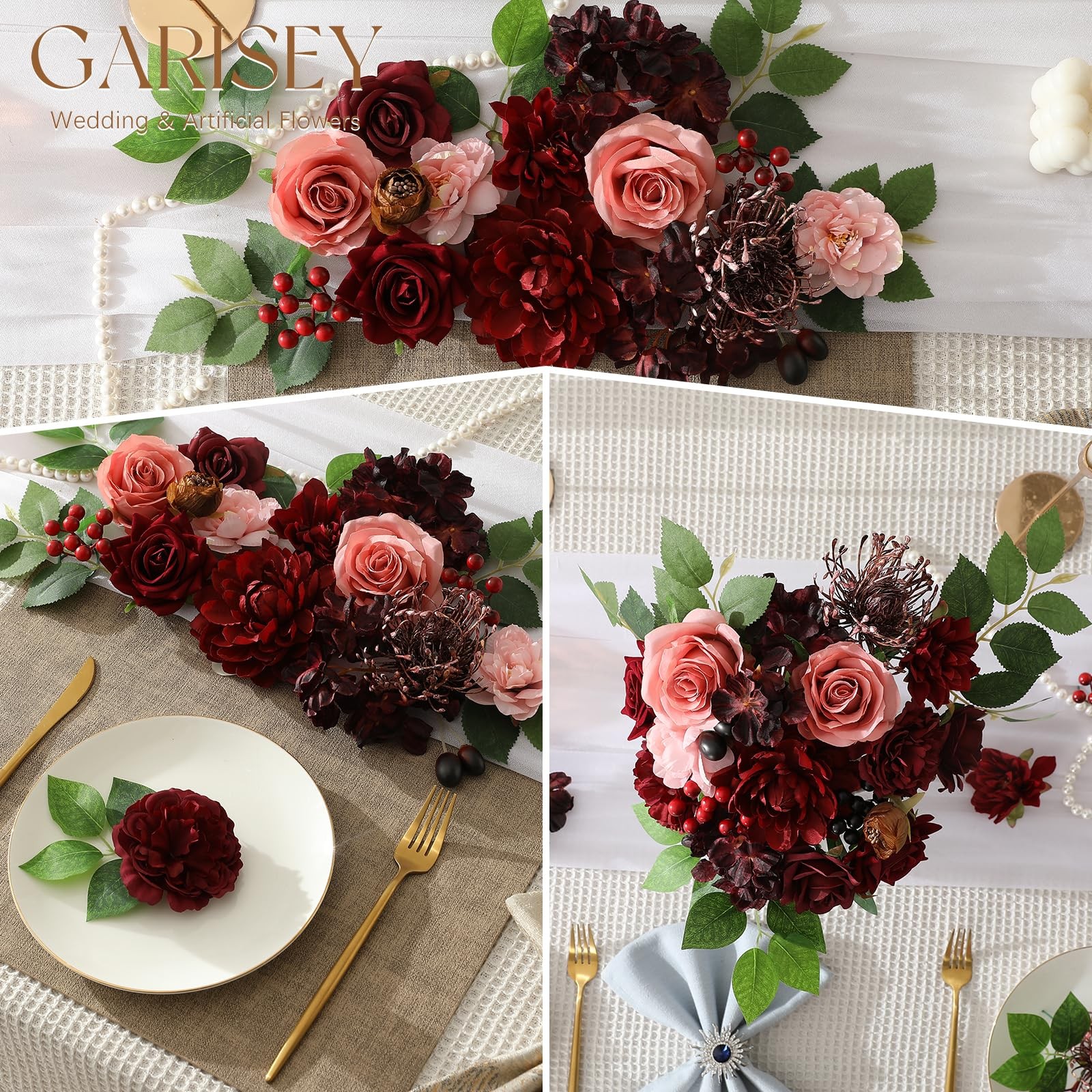 Mature Burgundy Silk Artificial Flowers Combo Box Set Wedding Bouquet Decor