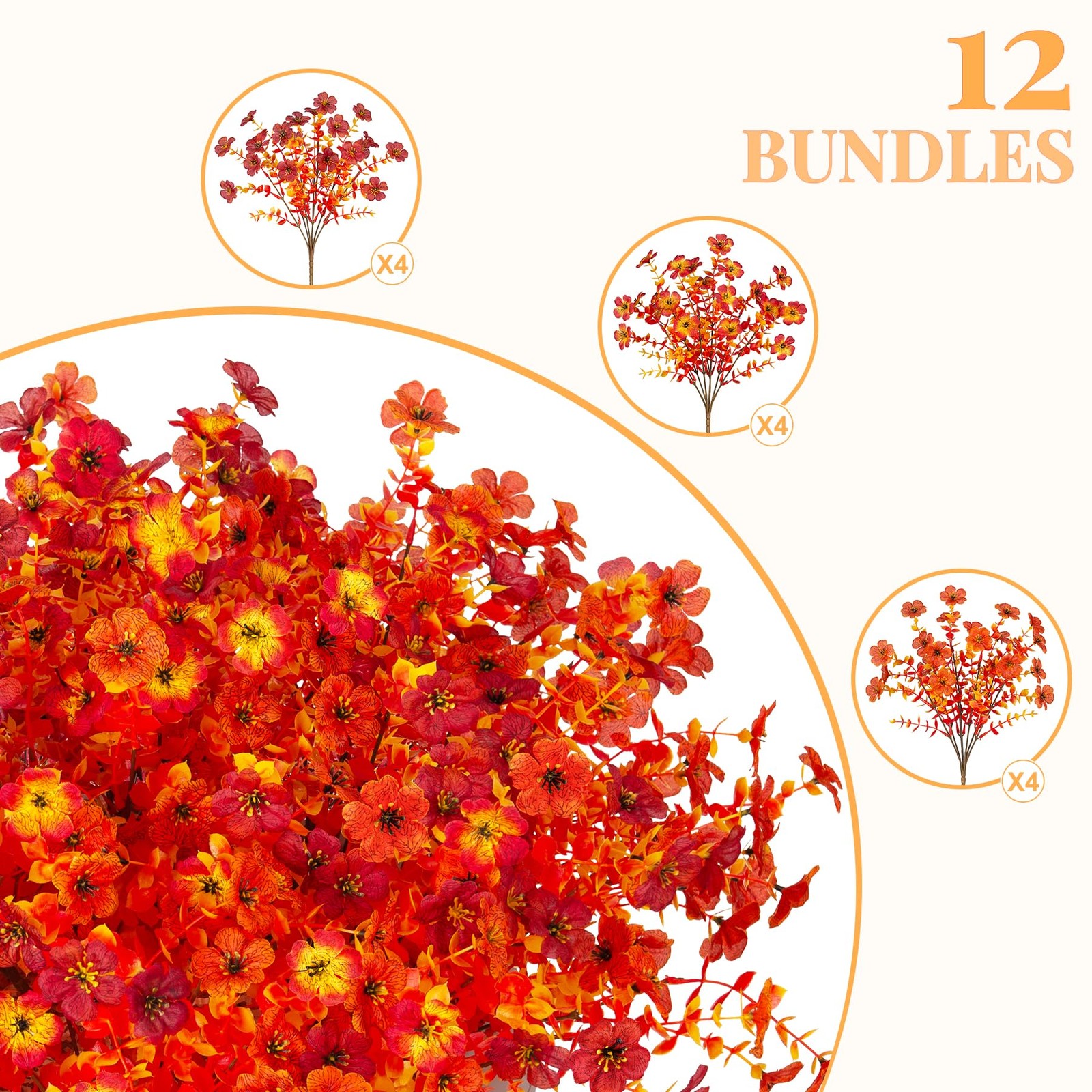 INXUGAO Artificial Mums Fall Flowers UV Resistant 9.7×9.7×13.7in B-red