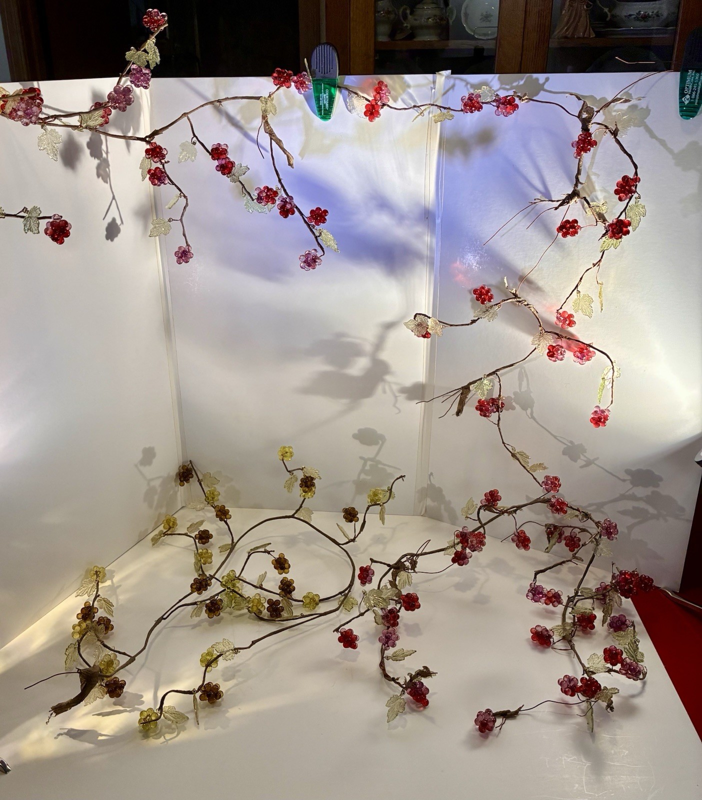 Vintage Acrylic Lucite Berry Cluster Vines w/Leaves Wired Set of Three