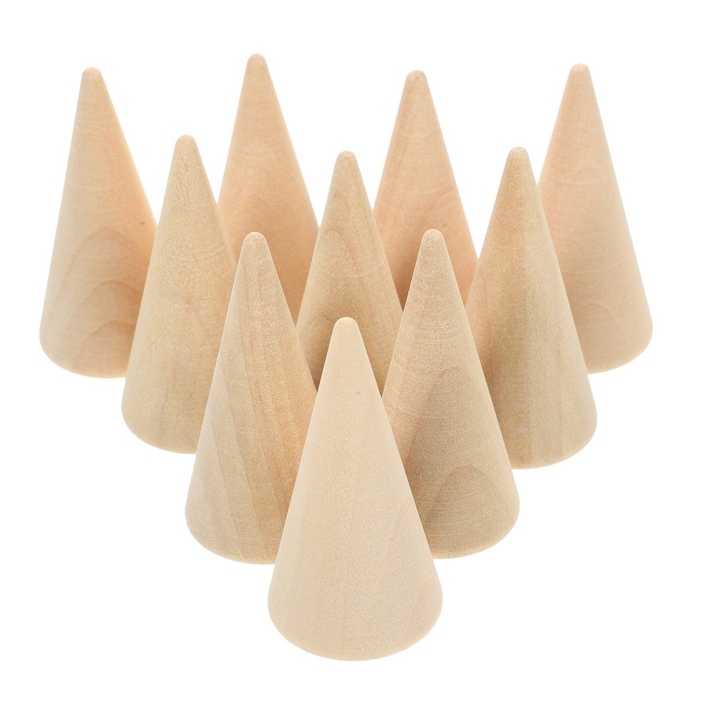 10pcs DIY Cone Unpainted Wooden Cone Shape Ornamnet Craft 2.5x5cm