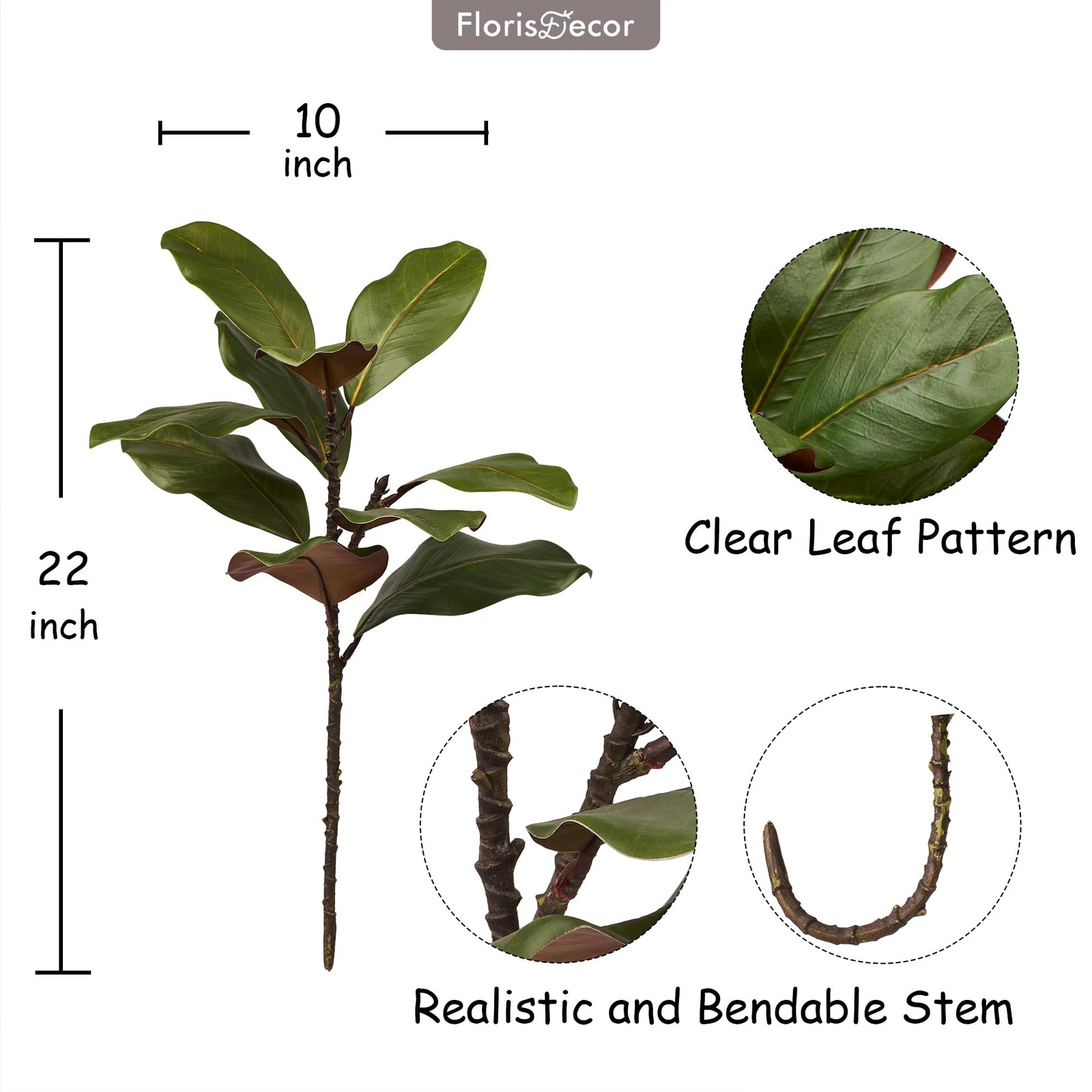 22 Inch Realistic Southern Magnolia Branches Real Touch Leaves Set Of 3