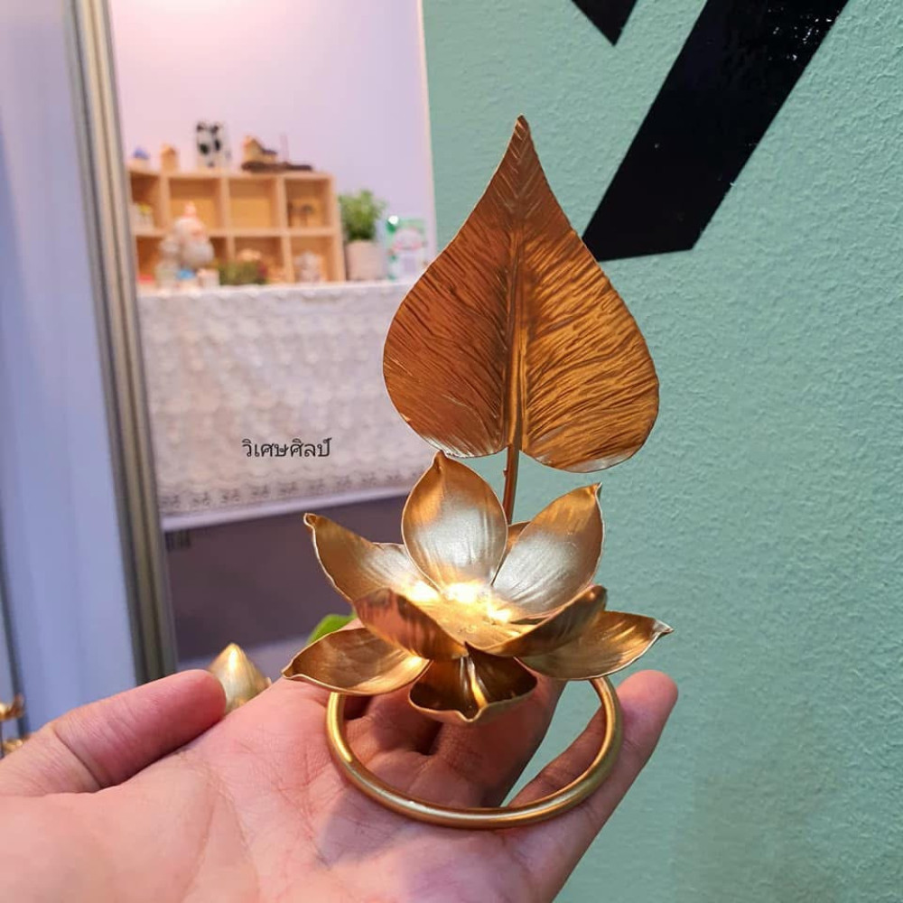 Thai Gold Lotus Flower Ornament Temple Style Buddha Altar Meditation Home Decor