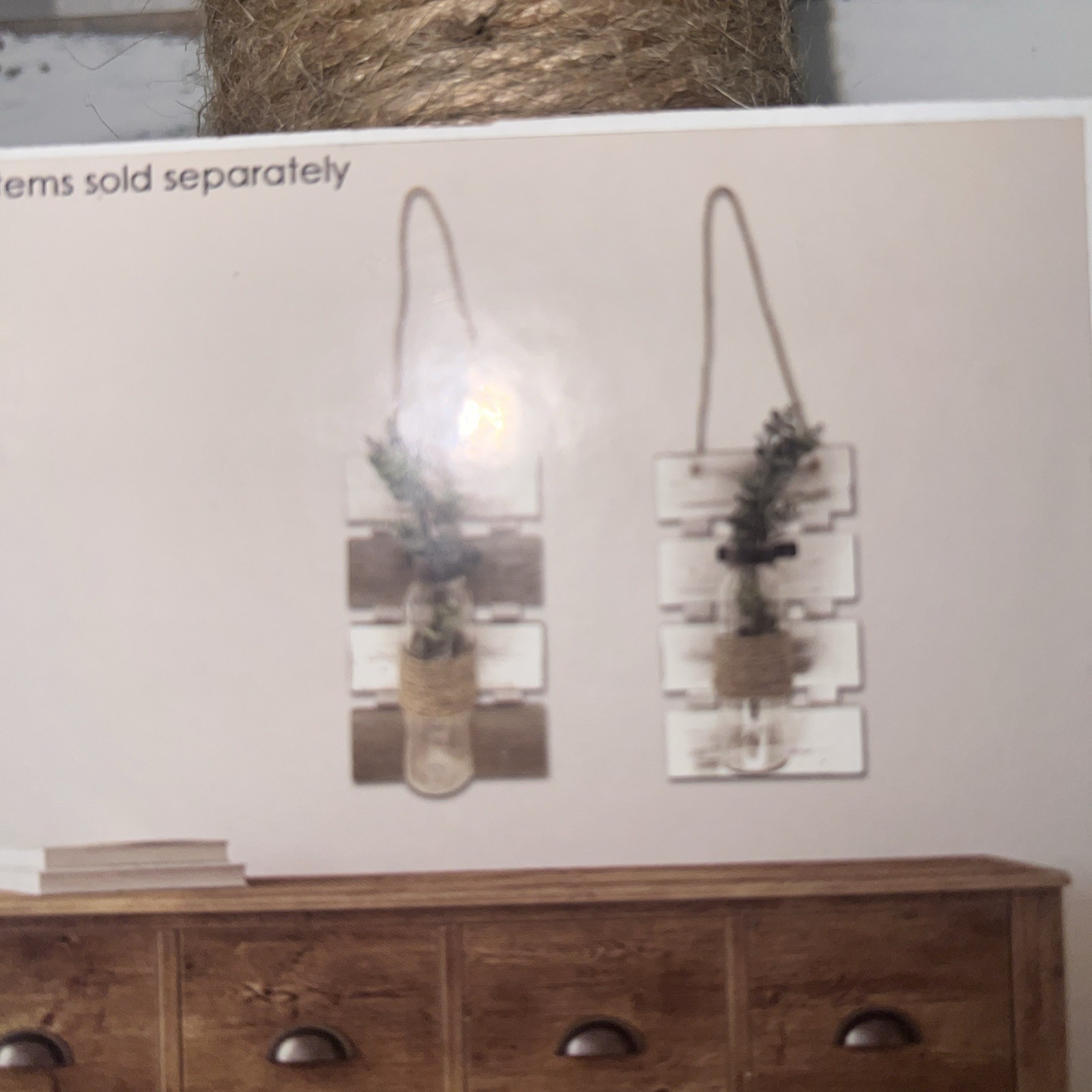 Farmhouse Rustic Wooden Artificial Plant In Bottle, Hanging Plaque, New In Box
