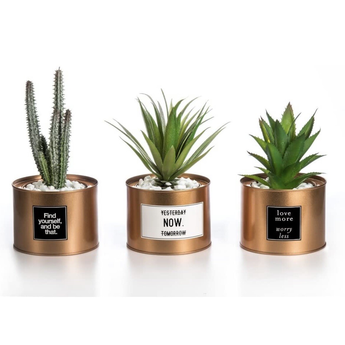 Opps Mini Artificial Plants Plastic Green Grass Cactus Golden Pot Design