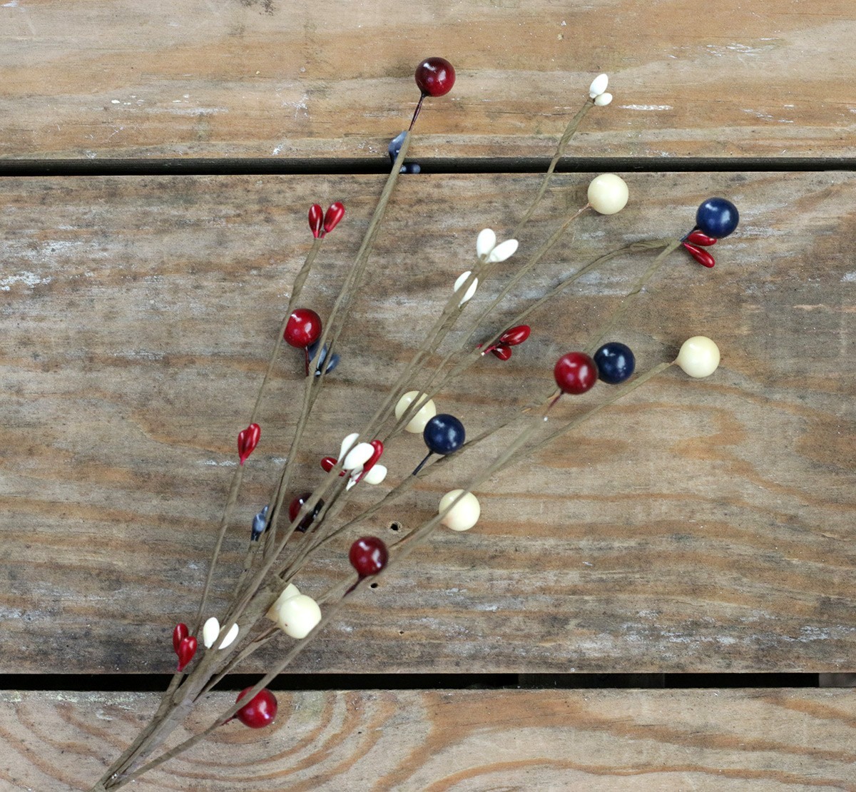 Berry Floral Picks Set of 3 Patriotic Navy Burgundy Ivory Berry Sprays 12 inch