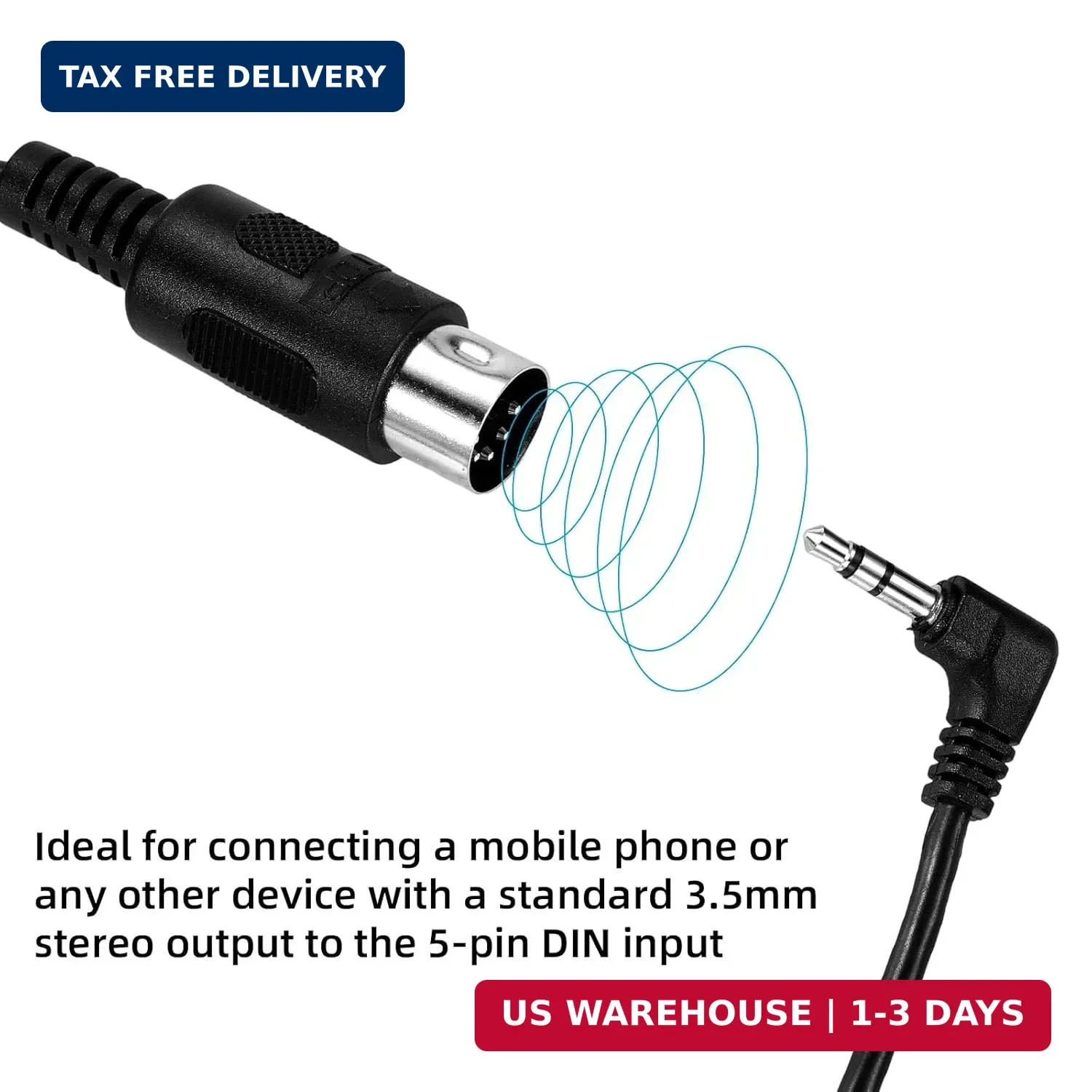 2pcs Type A 3.5mm/0.14in TRS to Male 5-Pin DIN MIDI Cable Adapter, 1.5m/59in Lon