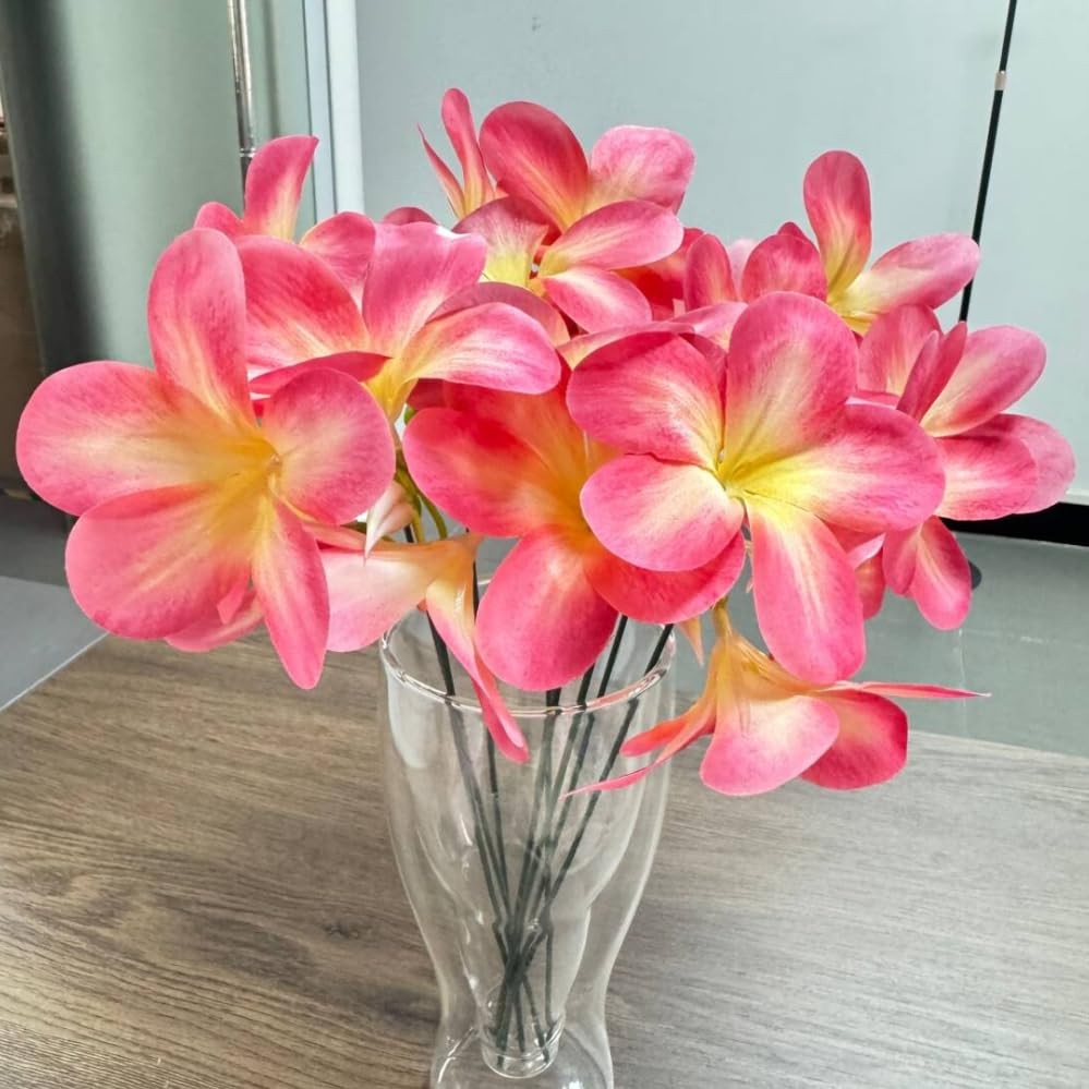 10 Bunch Pink Artificial Flowers Fake Plumeria Flower with Stems,12inch Real …