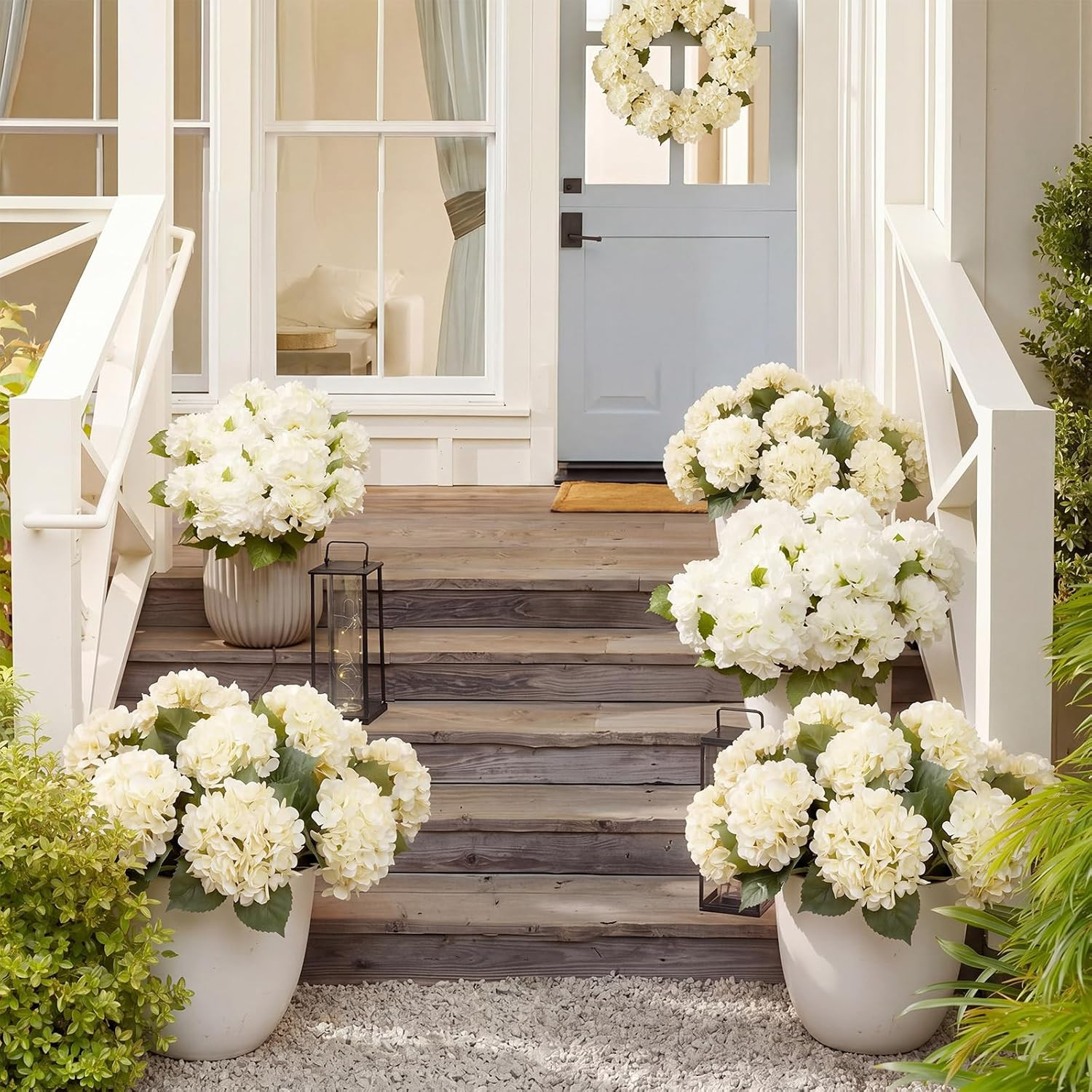 Large UV-Resistant White Faux Hydrangea Bouquet – 3 Pcs for Weddings & Decor