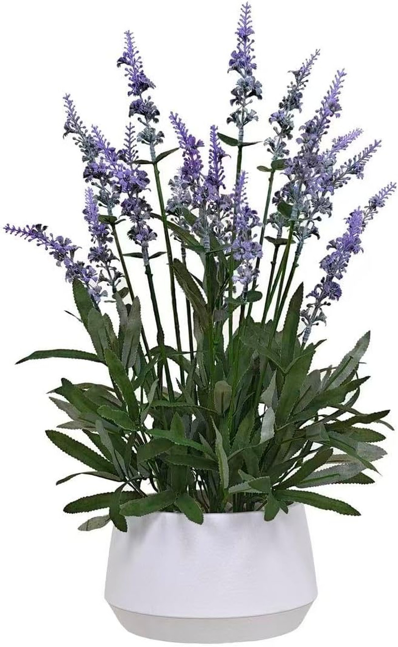 18″ Artificial Lavender Plant in White Pot – Realistic Home Decor