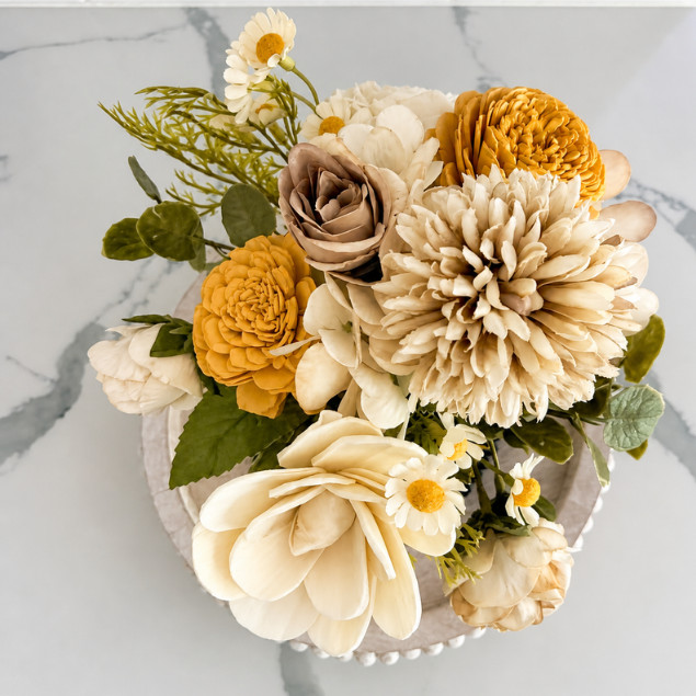 Sola Wood Silk Flower Arrangement Yellow Ceramic Vase Rustic Home Decor Gift