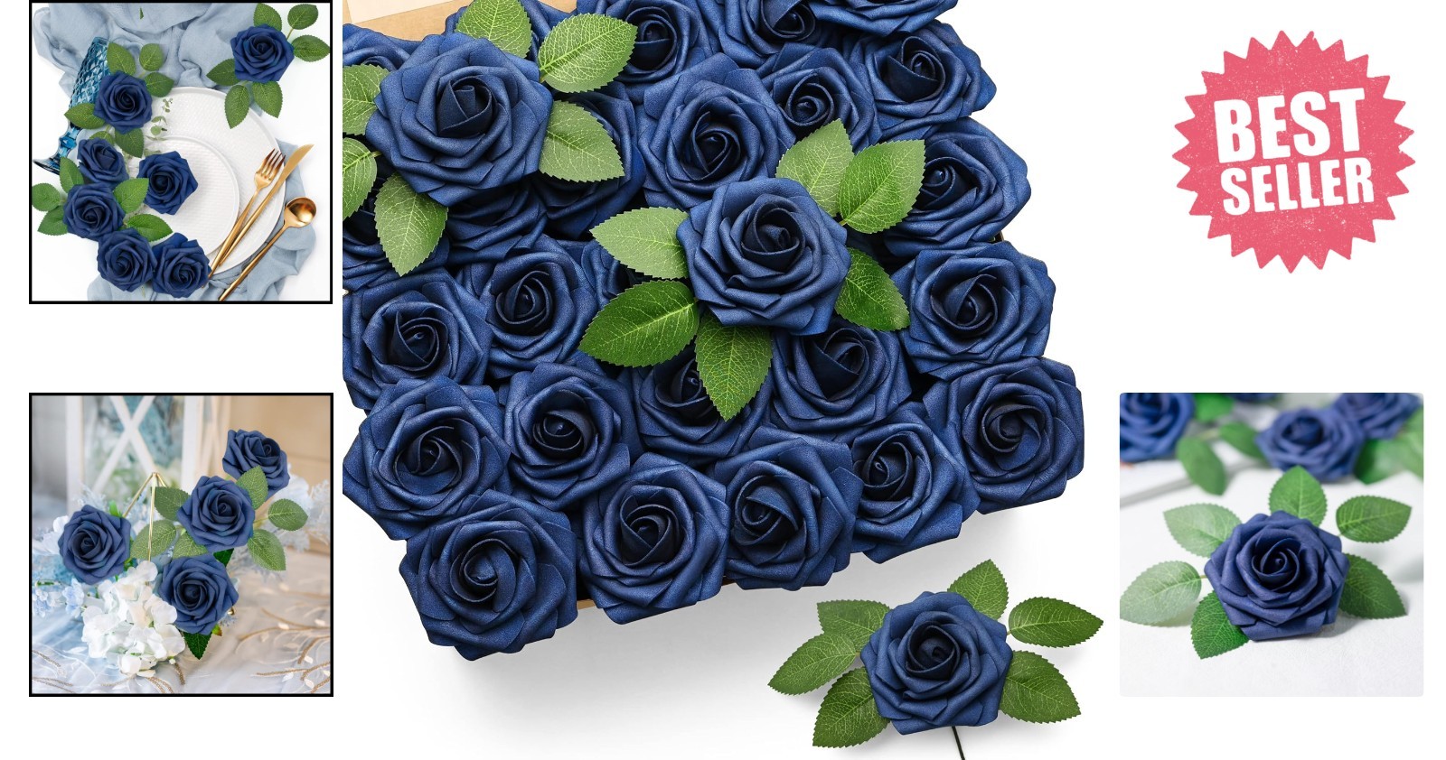 Elegant 50 Pcs Faux Navy Blue Roses – Perfect for Bridal Showers & Home Decor
