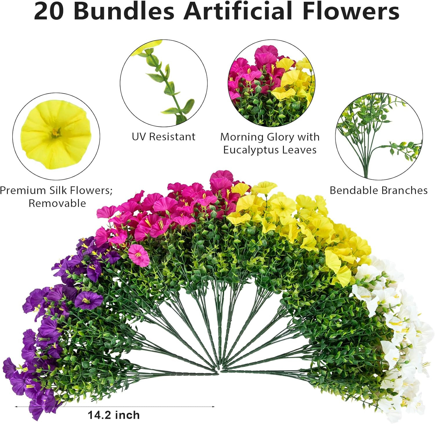 Artificial Flowers for Outdoors, 20 Bundles Silk Fake Spring Flowers UV Resistan