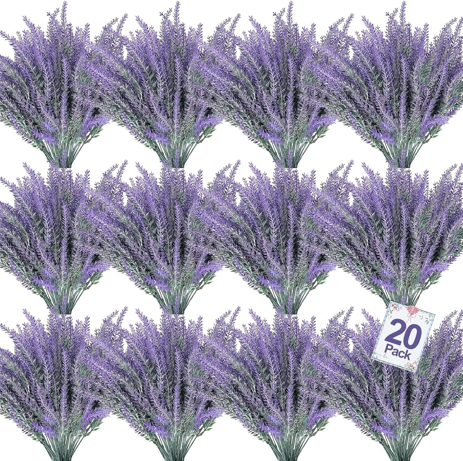 20 Bundles Artificial Lavender Flowers for Outdoors Summer Decor,UV Resistant
