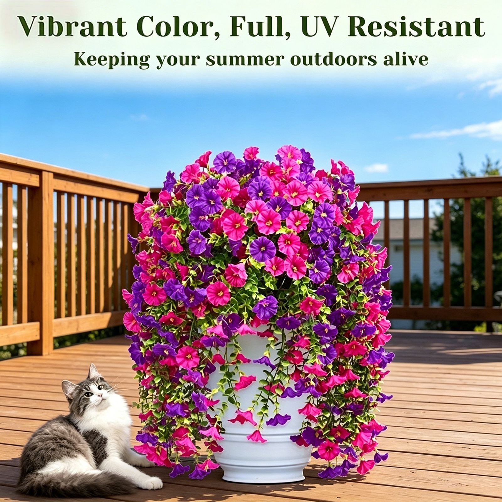 4PCS Artificial Morning Glory Vines UV Resistant Hanging Flowers Outdoor Decor