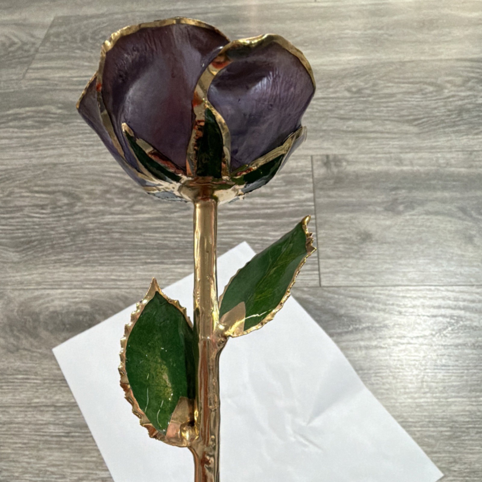 Artificial Metal Rose Flower Stem Purple Gold Green Decorative Floral Decor