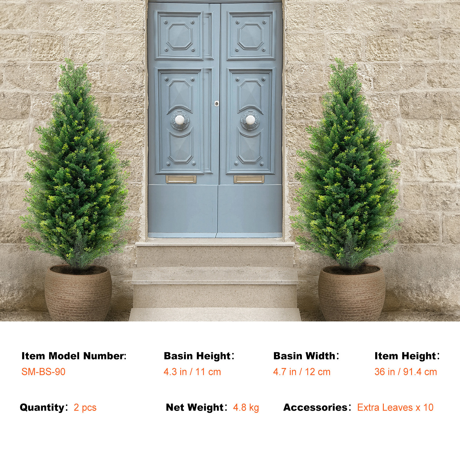 VEVOR 2 Pack 3′ Artificial Cedar Topiary Tree Faux Plant UV Decor In/Outdoor