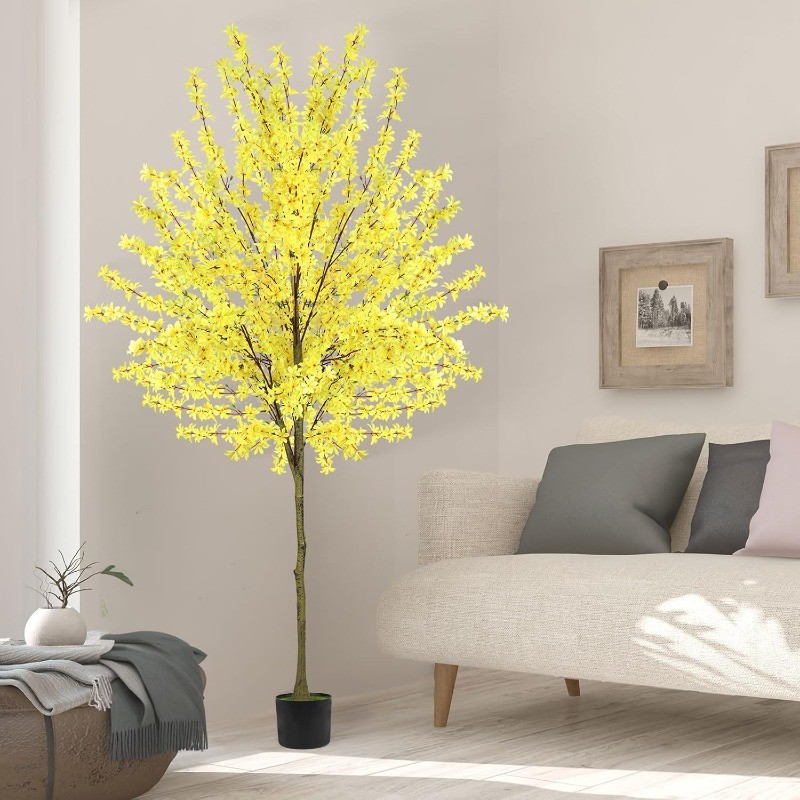 6FT Tall Artificial Winter Jasmine Tree, Fake Tree for Home Office Decor, Yellow