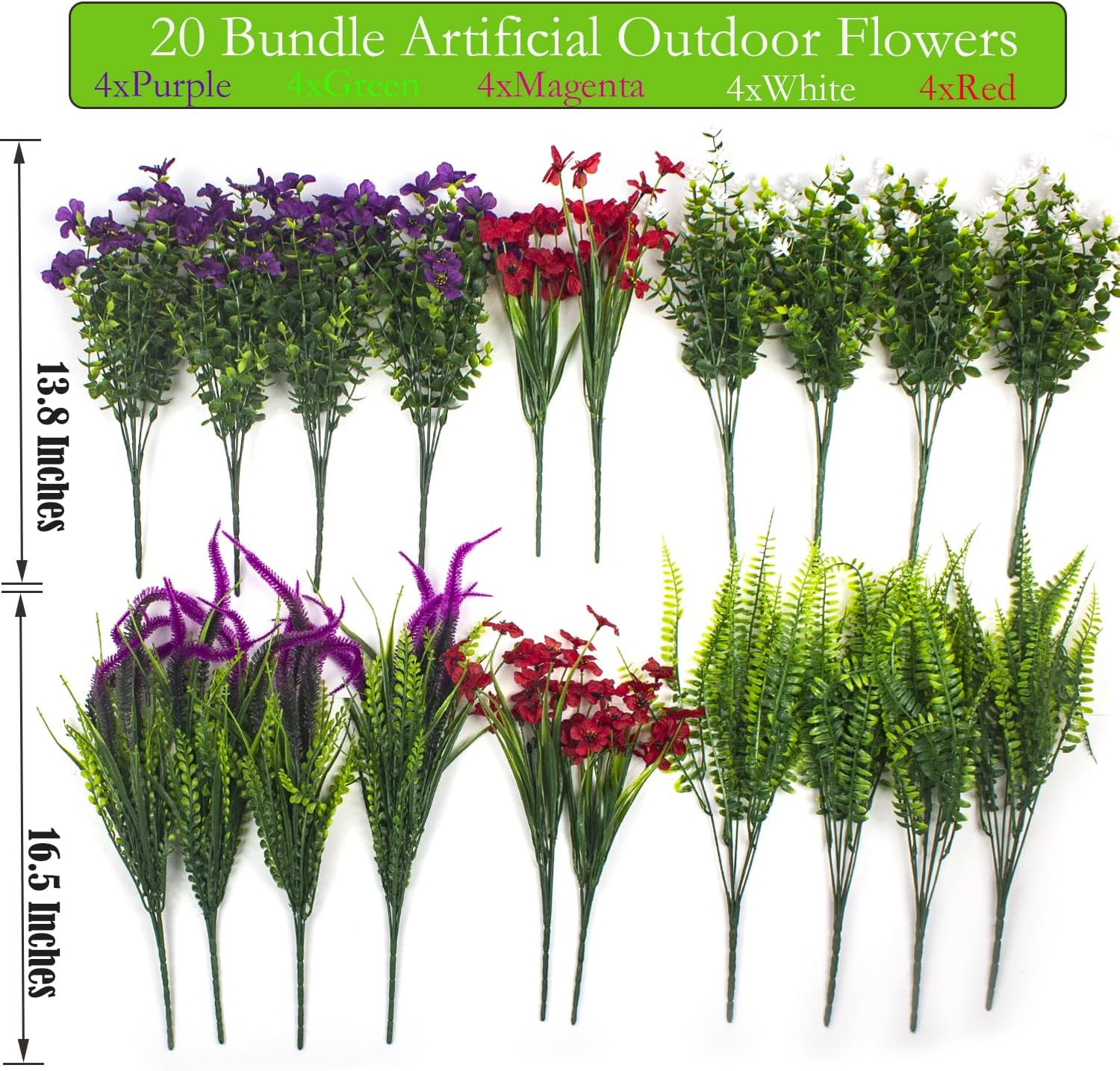 20Pcs Artificial Flowers for Outdoor UV Resistant & Waterproof, Realistic Fade-P