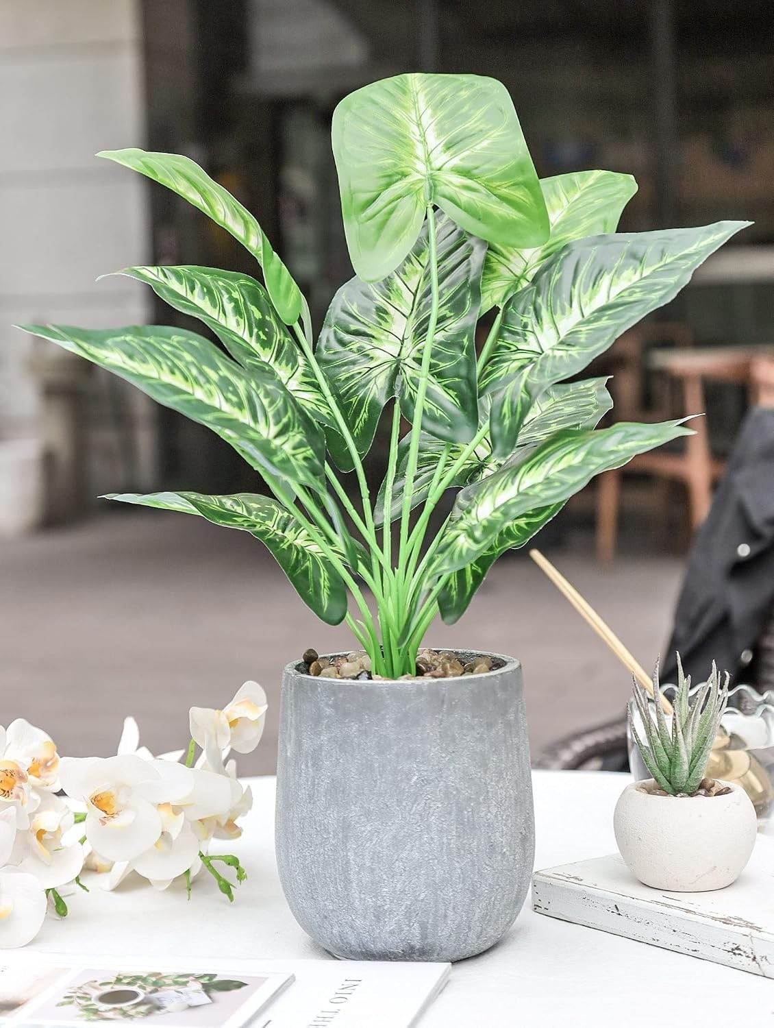 Eco-Friendly 16” Artificial Potted Taro Leaves – Perfect for Any Indoor Space