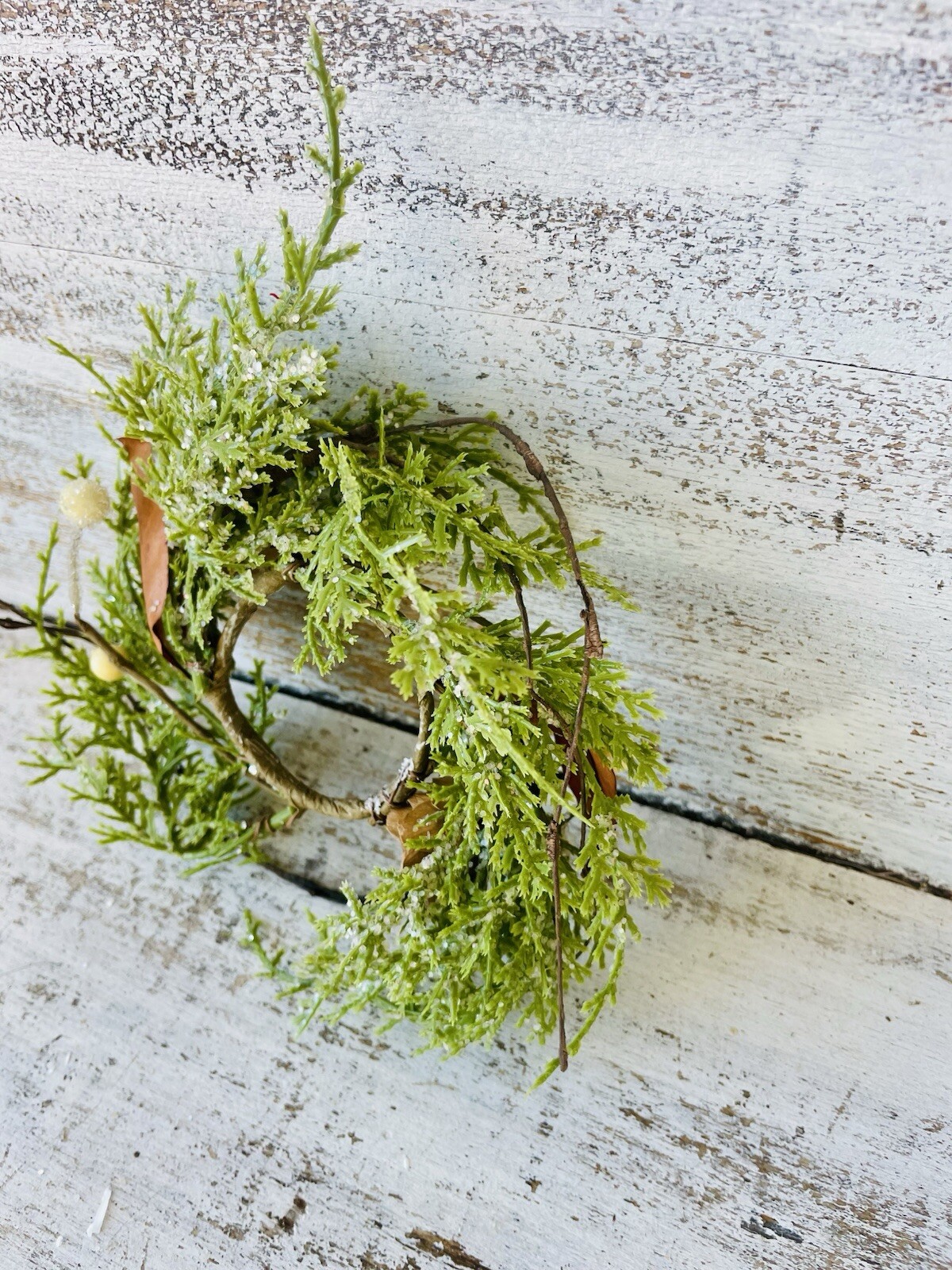 Brown Leaf Cypress Mini Wreath Greenery Ring