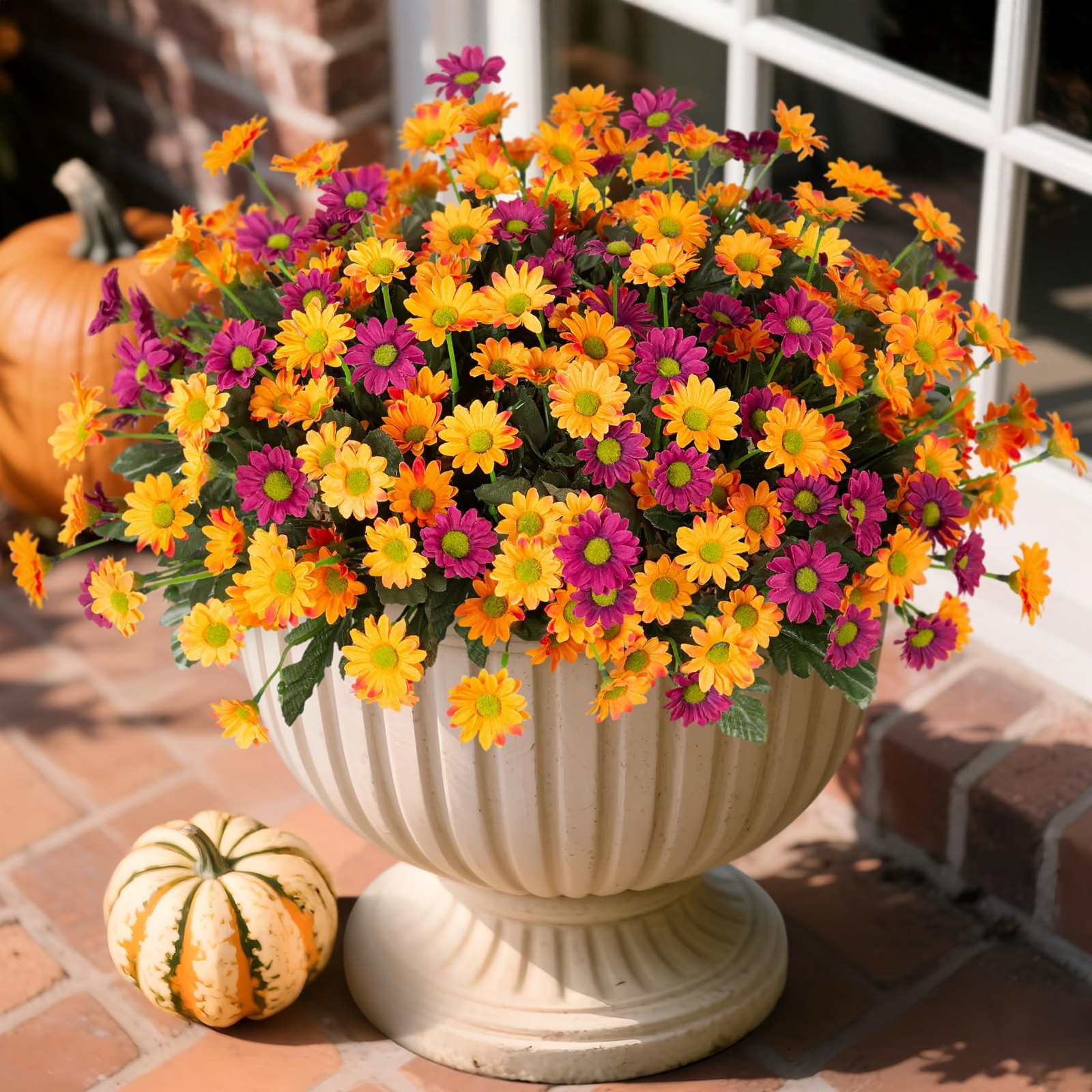 Fake Mums Spring Artificial Flowers for Outdoor Decoration, 6 Bundles Faux Si…
