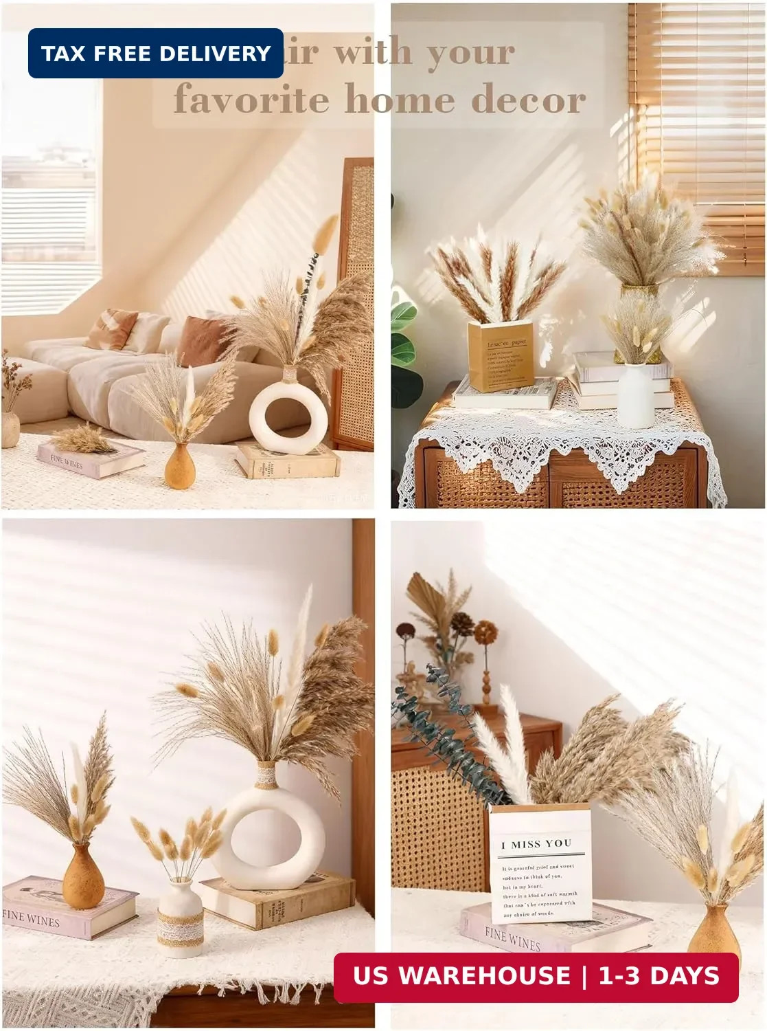 xin’s convey 120 PCS Dried Pampas Grass, Dried Flowers, Reed Grass Bouquet for B
