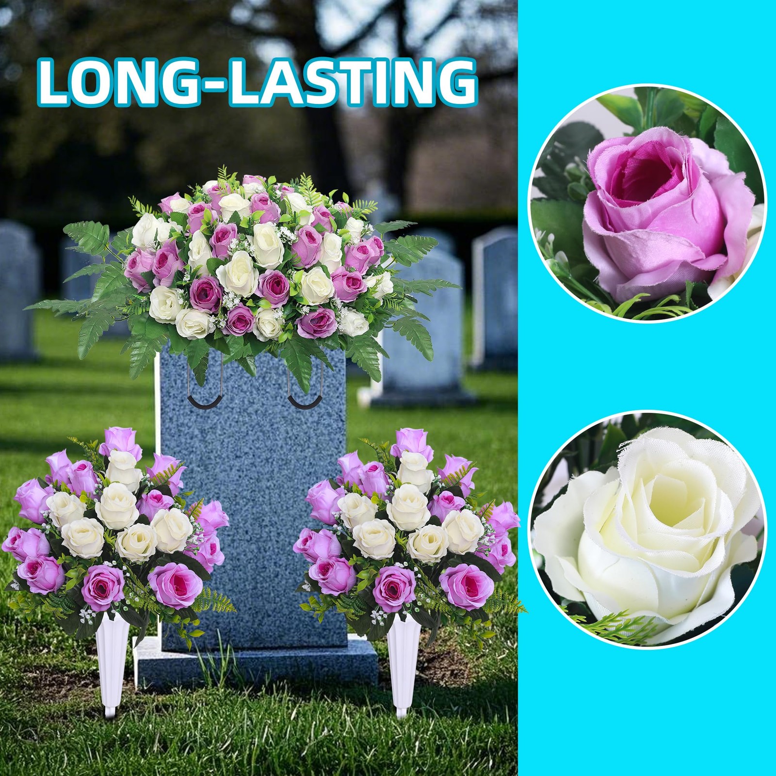 Artificial Cemetery Flower Saddles, Cemetery Memorial Flowers with Vase,Outdo…