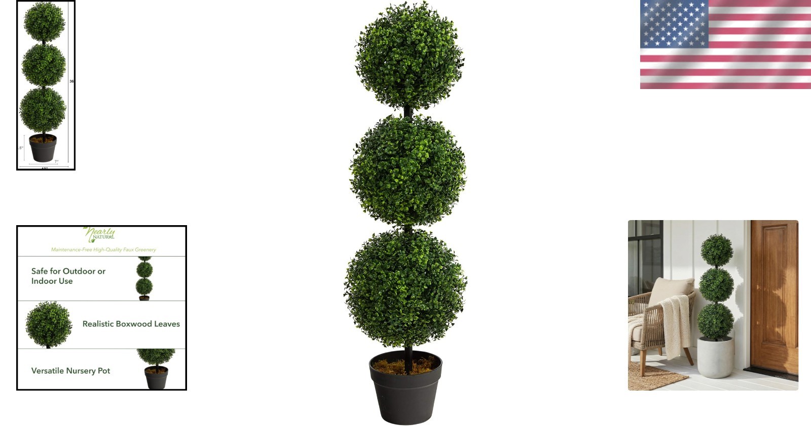 36in Artificial Triple Ball Boxwood Topiary Tree – Indoor Outdoor Realistic F…