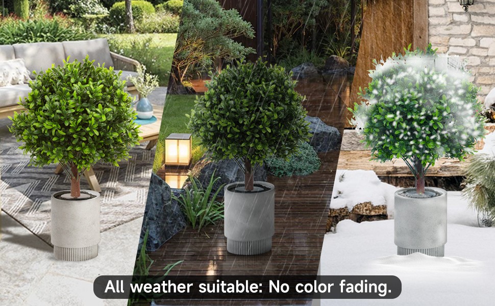 Set of 2 Artificial Boxwood Topiary Ball Trees with Ground Spike, 26 Inches UV