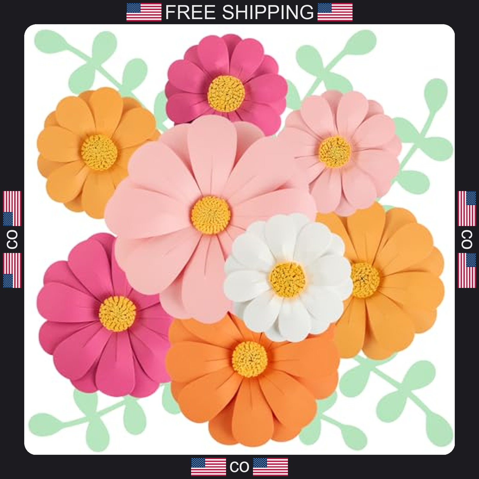 Set of 12 Handmade 3D Paper Flower Wall Decorations for Events