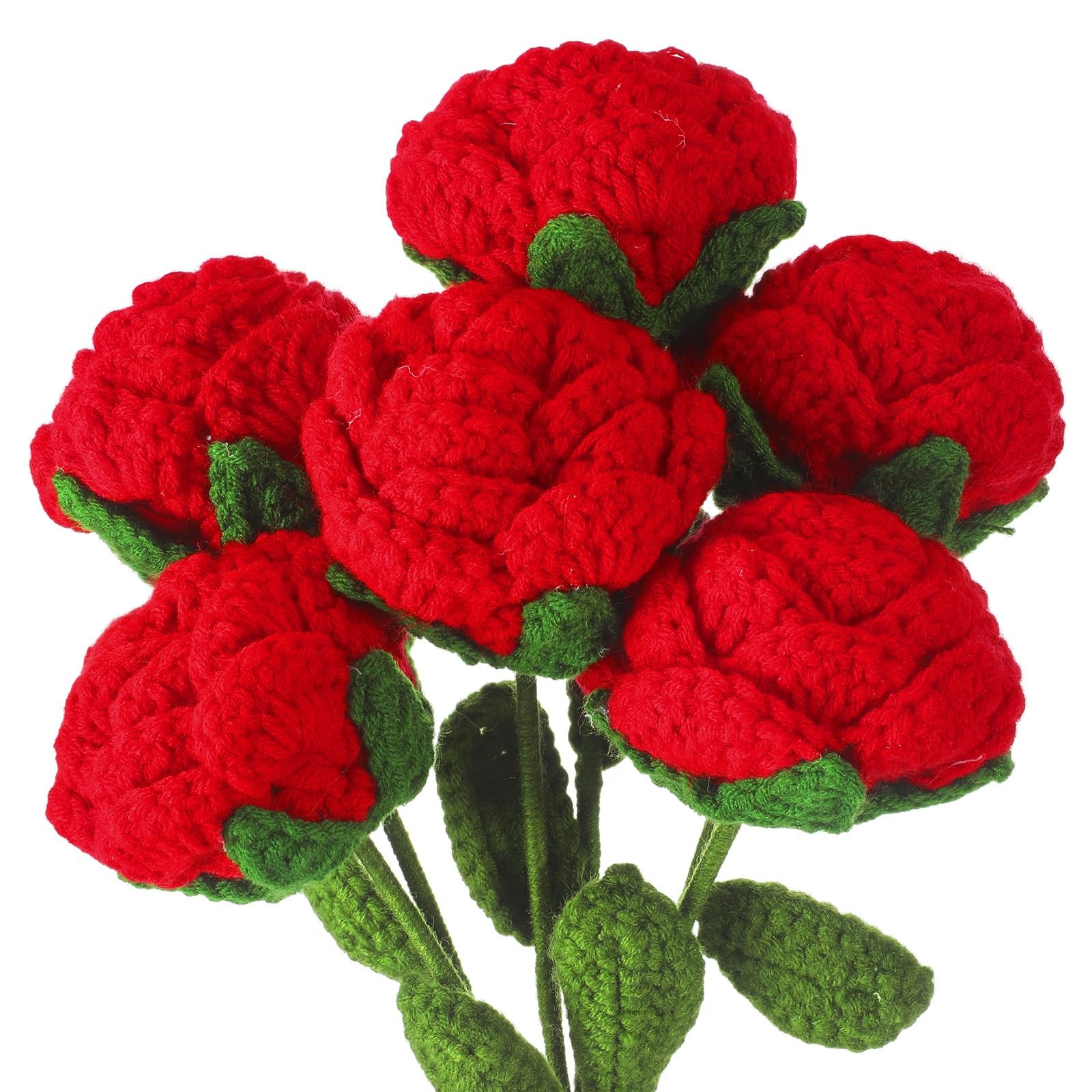 15 Pcs Valentine’s Day Crochet Flowers Handmade Artificial Knitted Rose Bouqu…